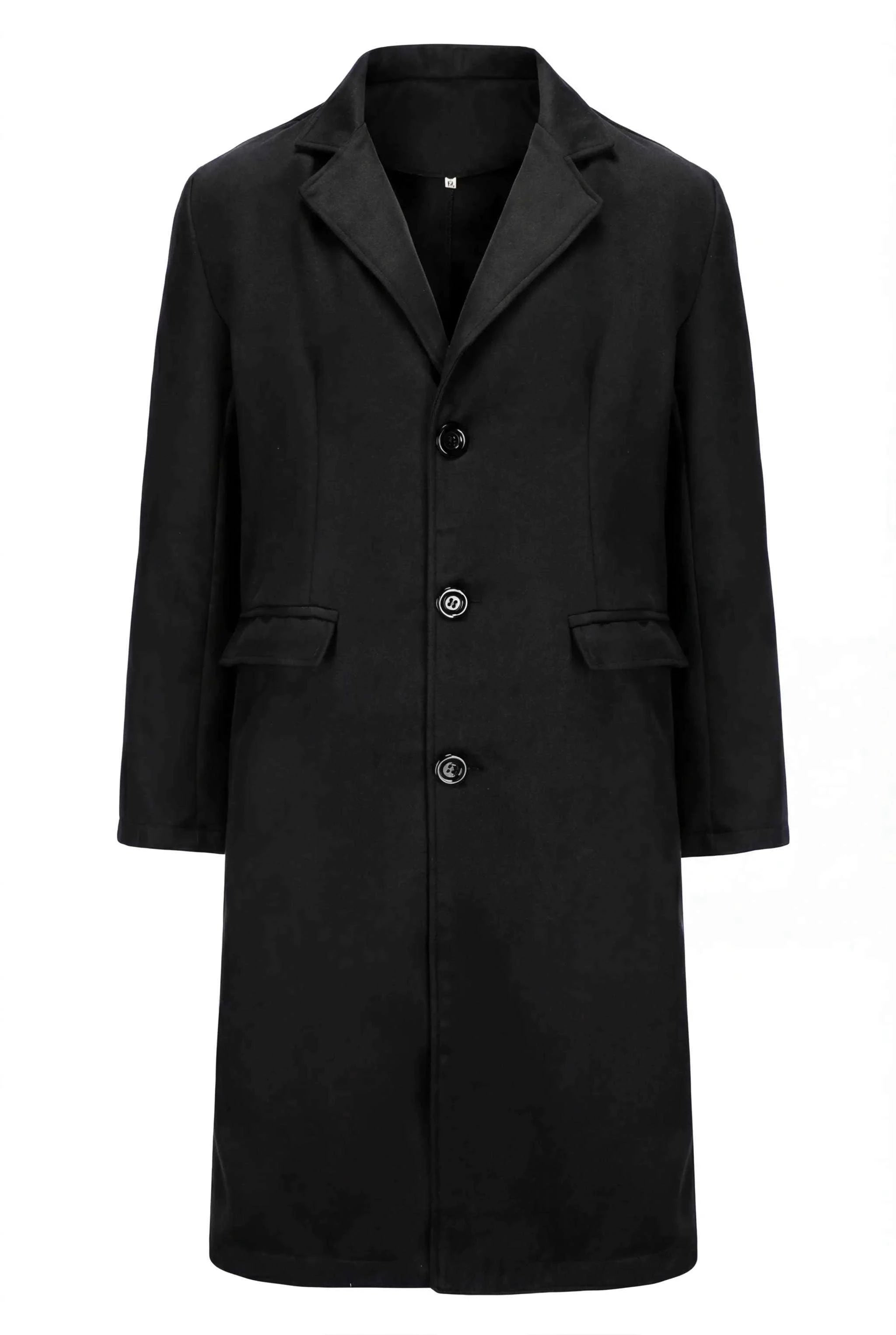 Black Long Coat for Men – Single-Breasted Design