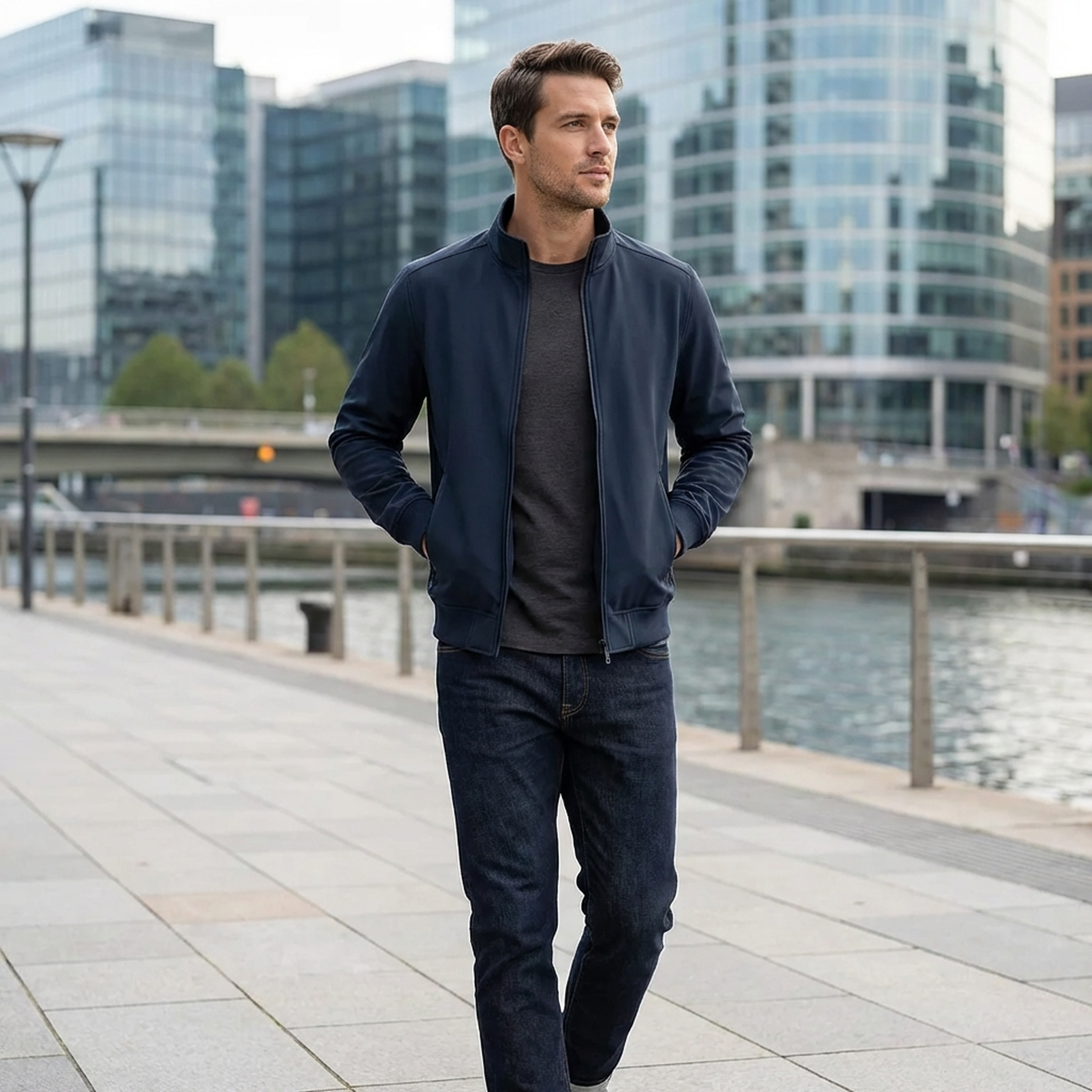 Classic Dark Blue Bomber Jacket