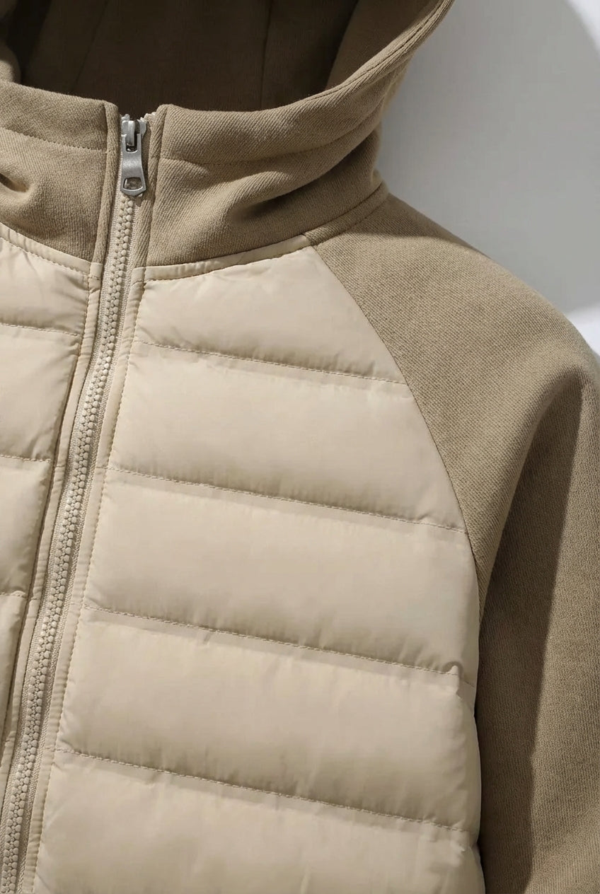 Loose Fit Hooded Jacket with Down – Khaki Beige