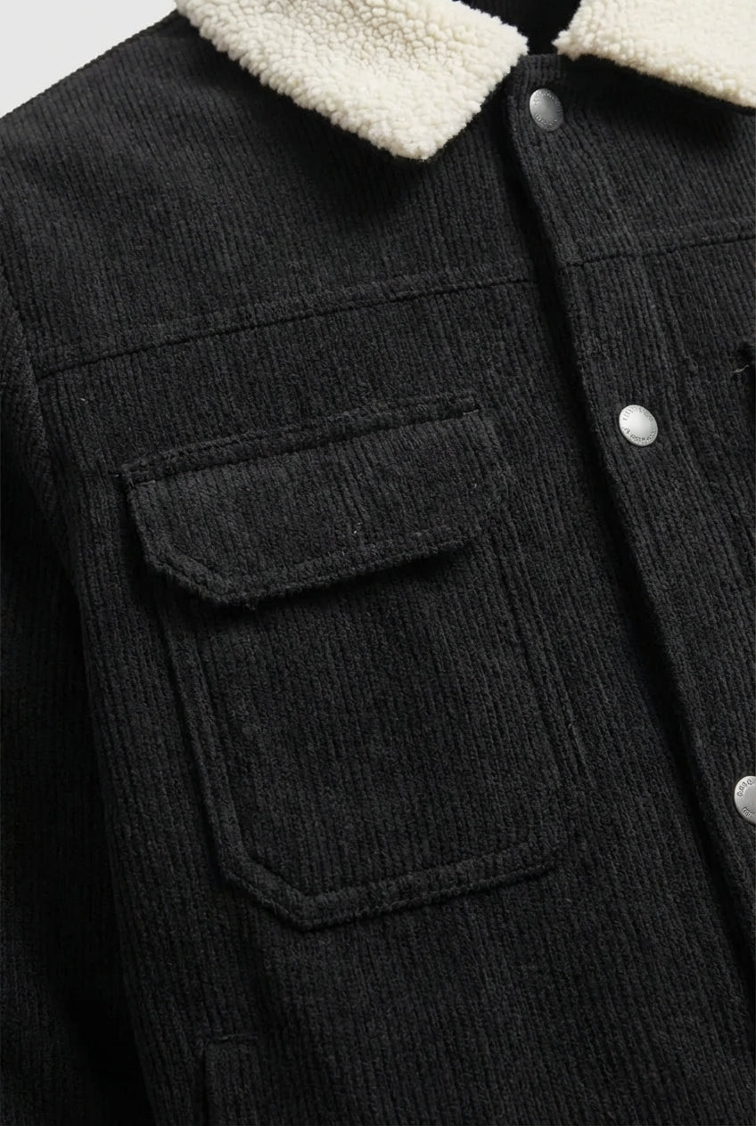 men's corduroy jacket - with Sherpa Collar and Snap Buttons - Black lo