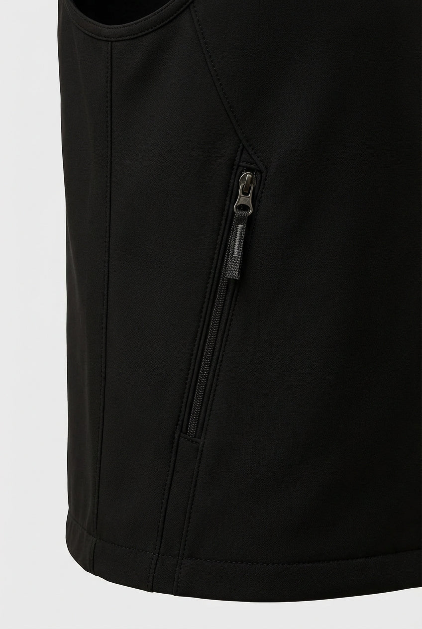 Casual Stand Collar Vest with Zipper – Black Cotton Blend