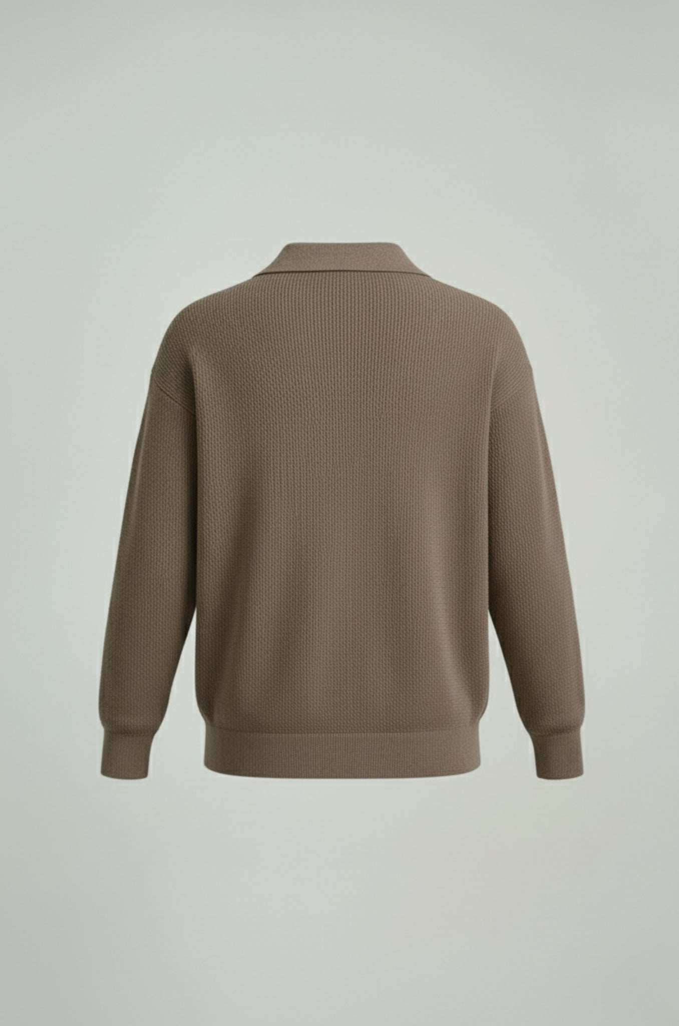 Men's Long Sleeve Knit Shirt with Lapel Collar – Taupe Brown – Regular Fit