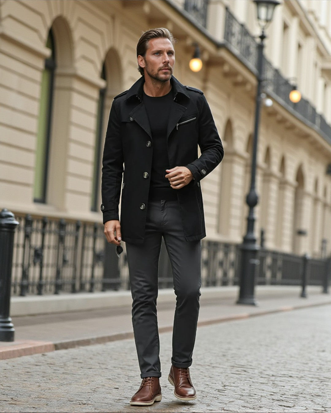 Montclair Tailored Water-Repellent Trench Coat - Black