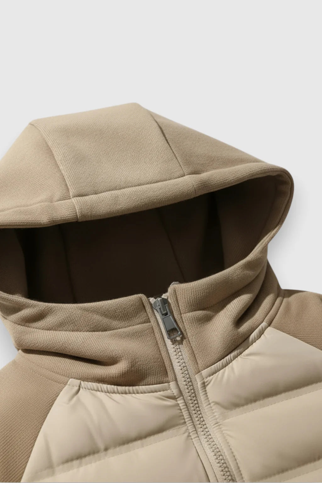 Loose Fit Hooded Jacket with Down – Khaki Beige
