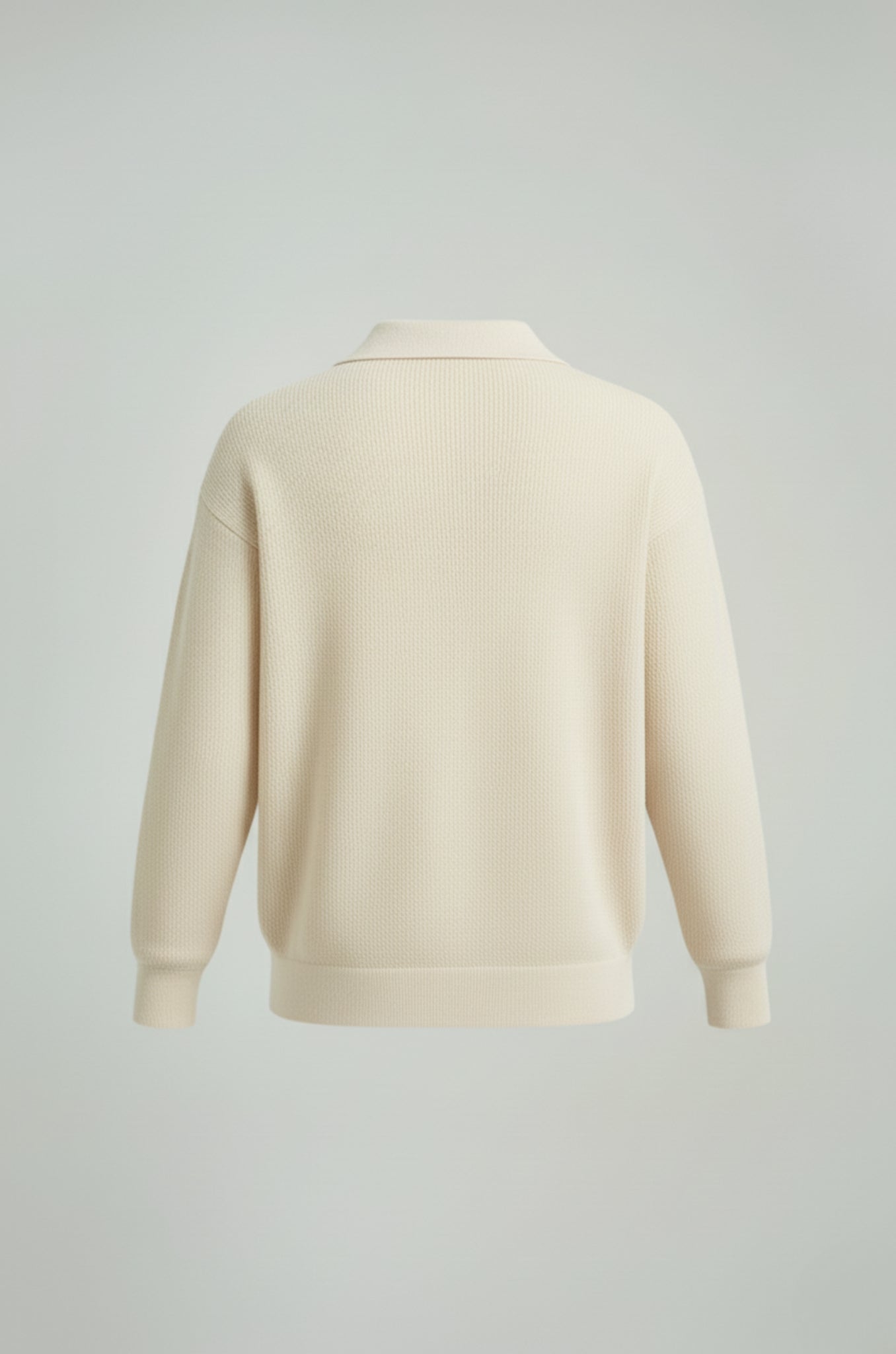 Men's Polo Knit Shirt with Long Sleeves and Collar – Cream – Regular Fit