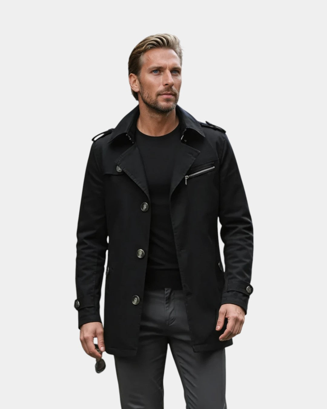 Montclair Tailored Water-Repellent Trench Coat - Black