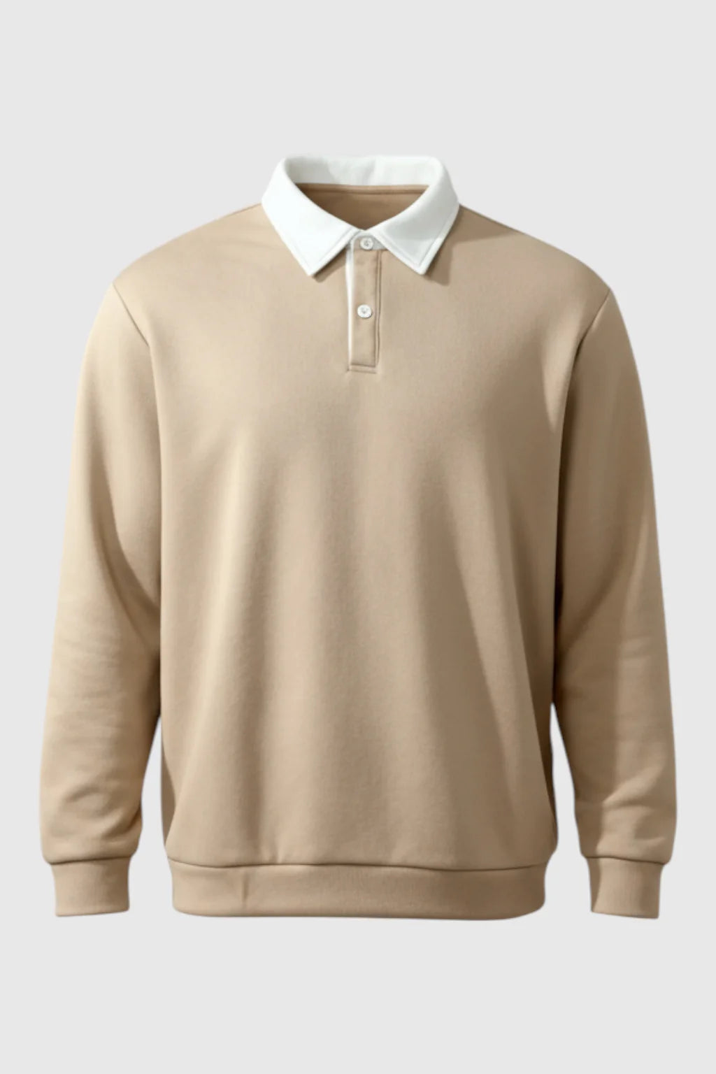 Men's Sweatshirt with Contrast Collar and Polo Neck – Beige