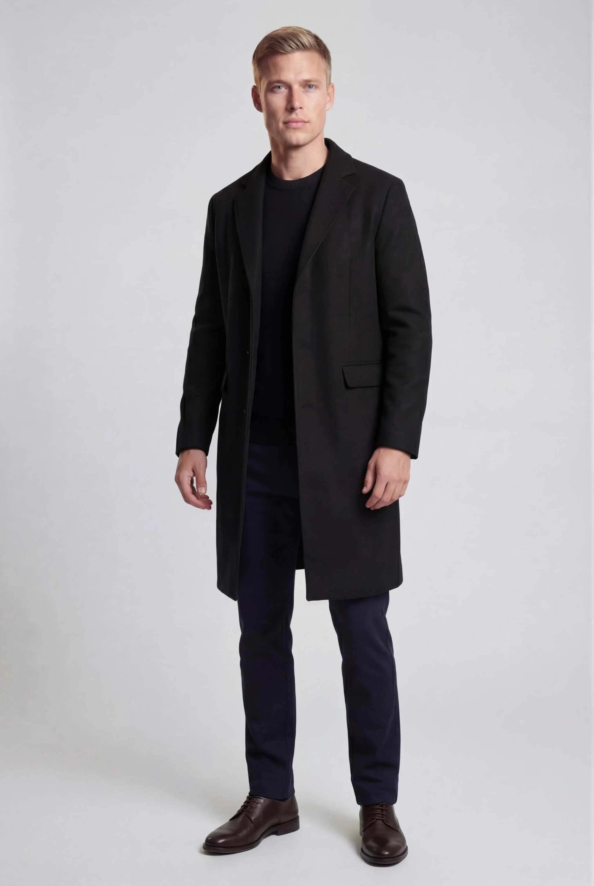 Black Long Coat for Men – Single-Breasted Design