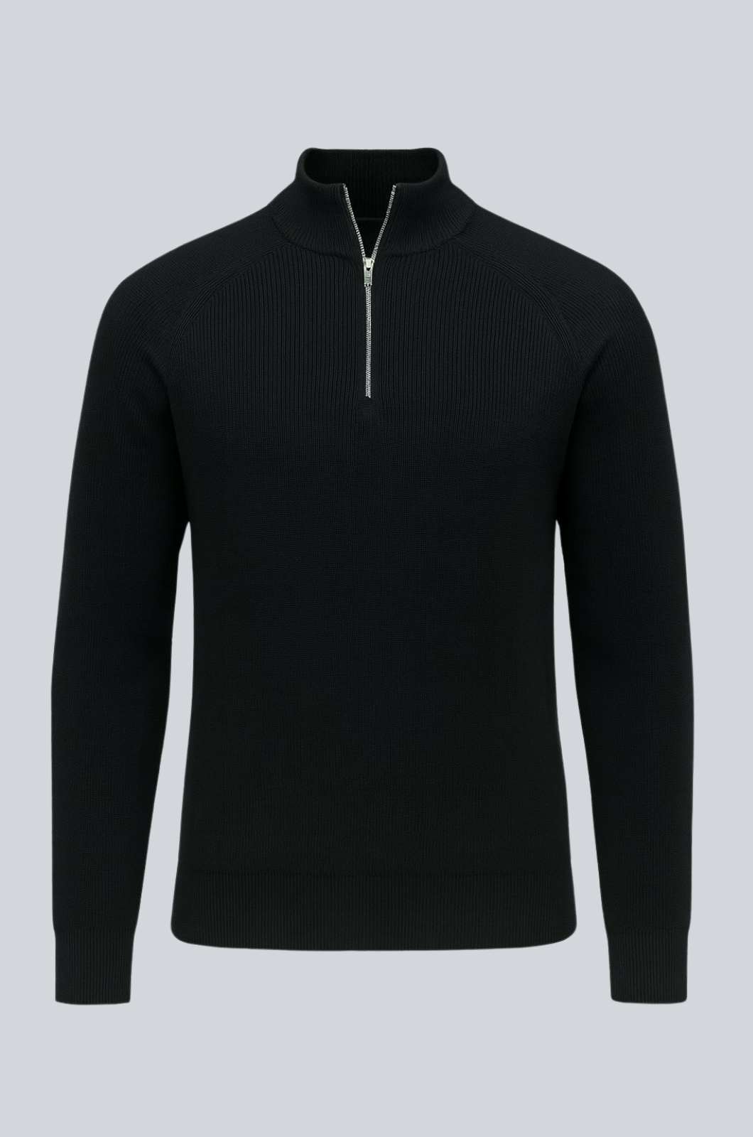 Men's Half-Zip Knit Sweater with Stand Collar – Black