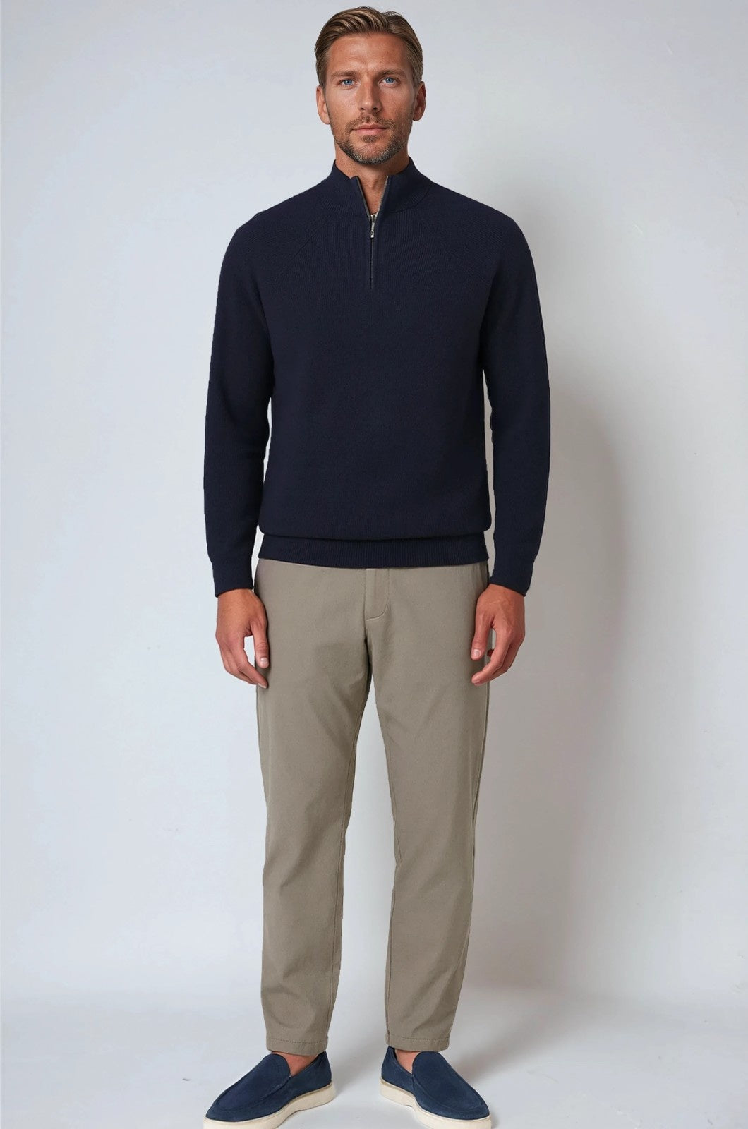 Men's Half-Zip Sweater with Stand Collar – Royal Blue