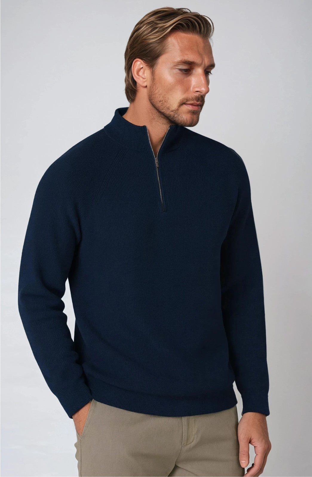 Men's Half-Zip Sweater with Stand Collar – Royal Blue