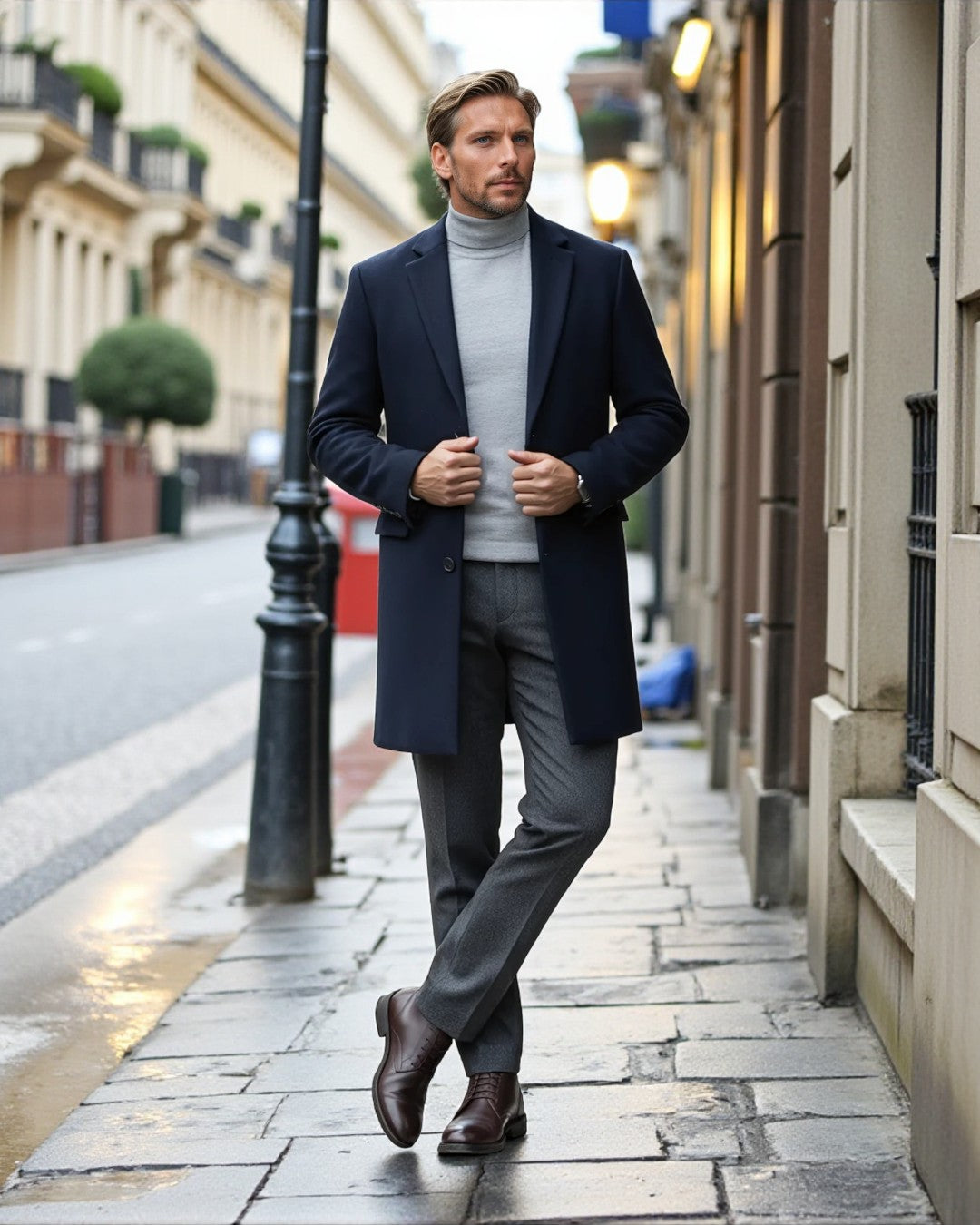 Montclair Wool Blend Formal Overcoat - Navy