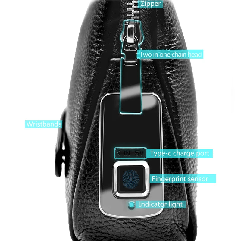 Premium Leather Fingerprint Security Bag