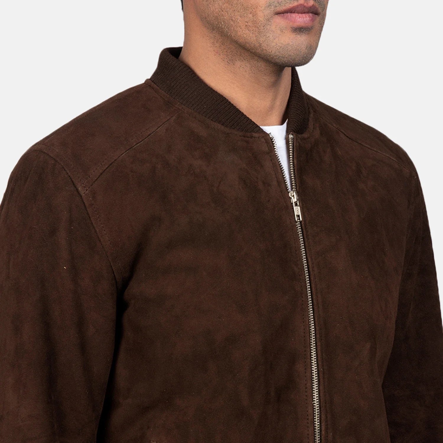 Mocha Suede Bomber Jacket
