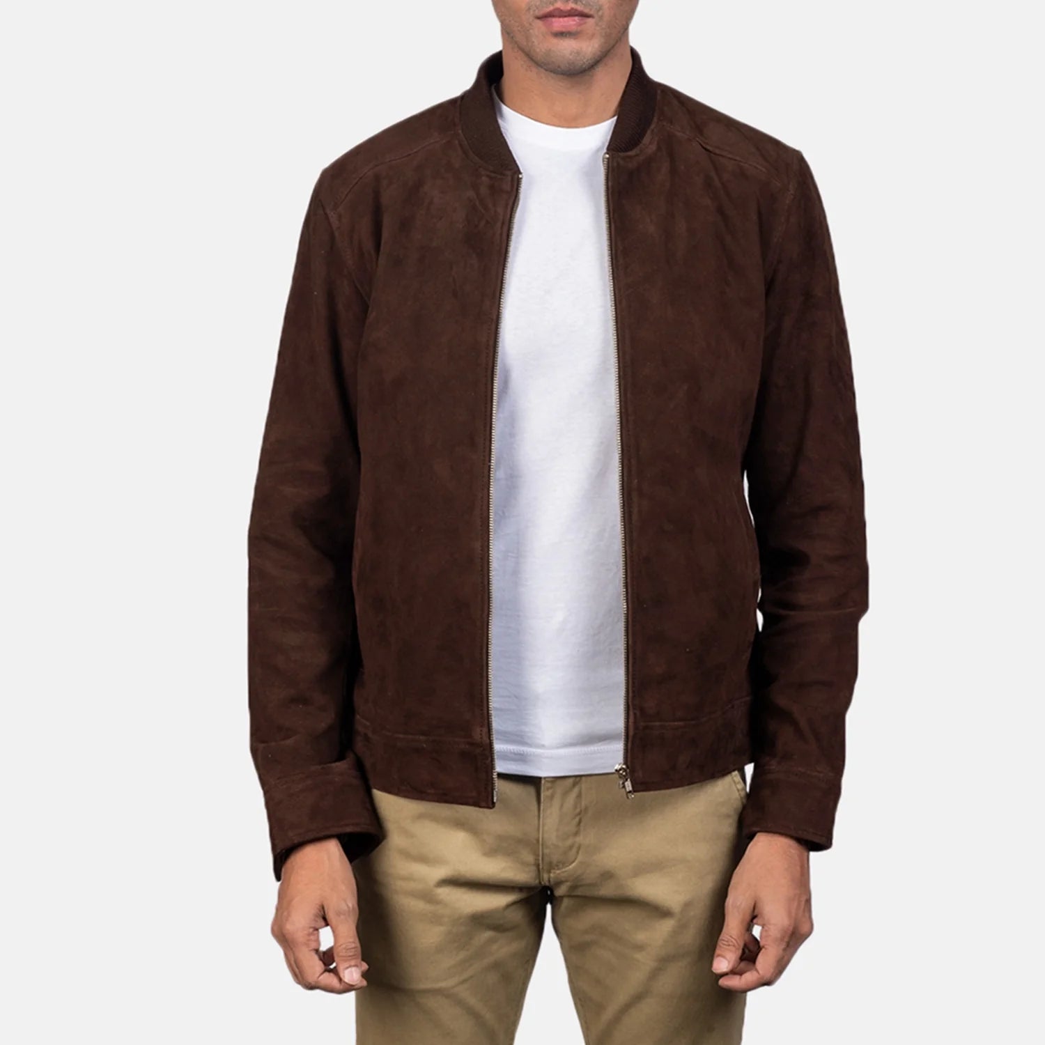 Mocha Suede Bomber Jacket
