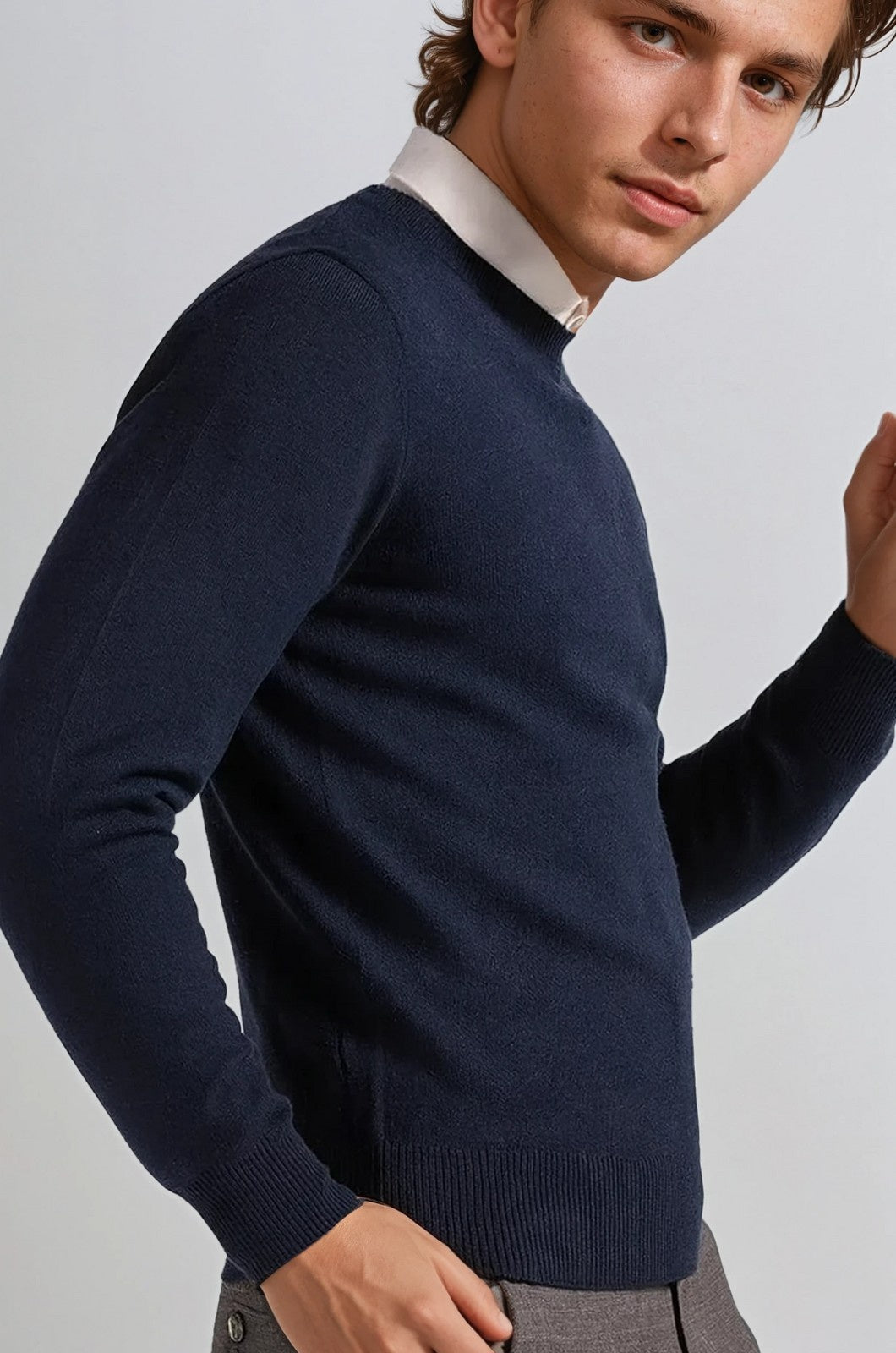 Men's Classic Crew Neck Pullover Sweater – Solid Color, Ribbed Details, Casual Fit – Navy