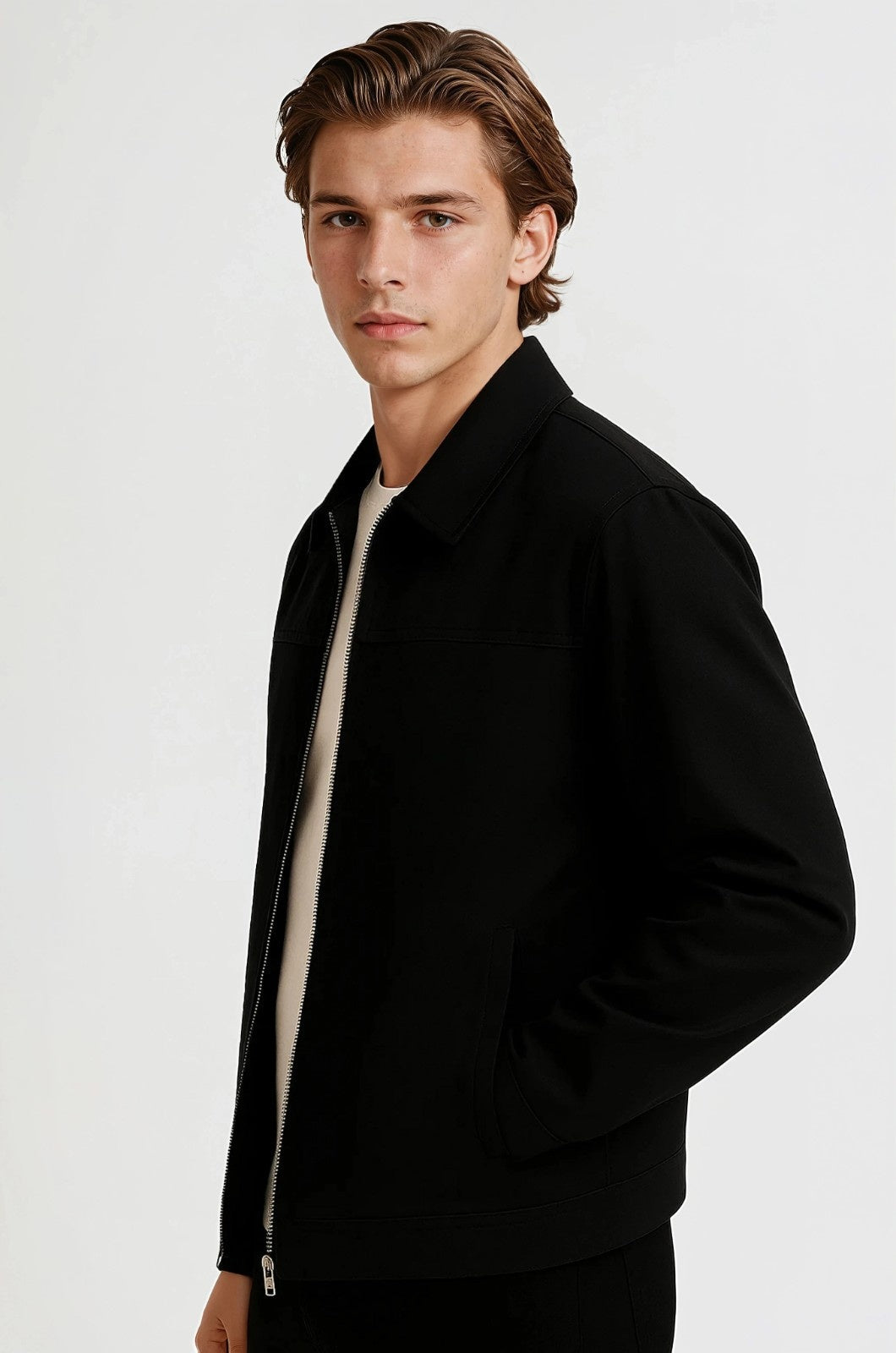 Lightweight Twill Jacket for Men – Black – Regular Fit