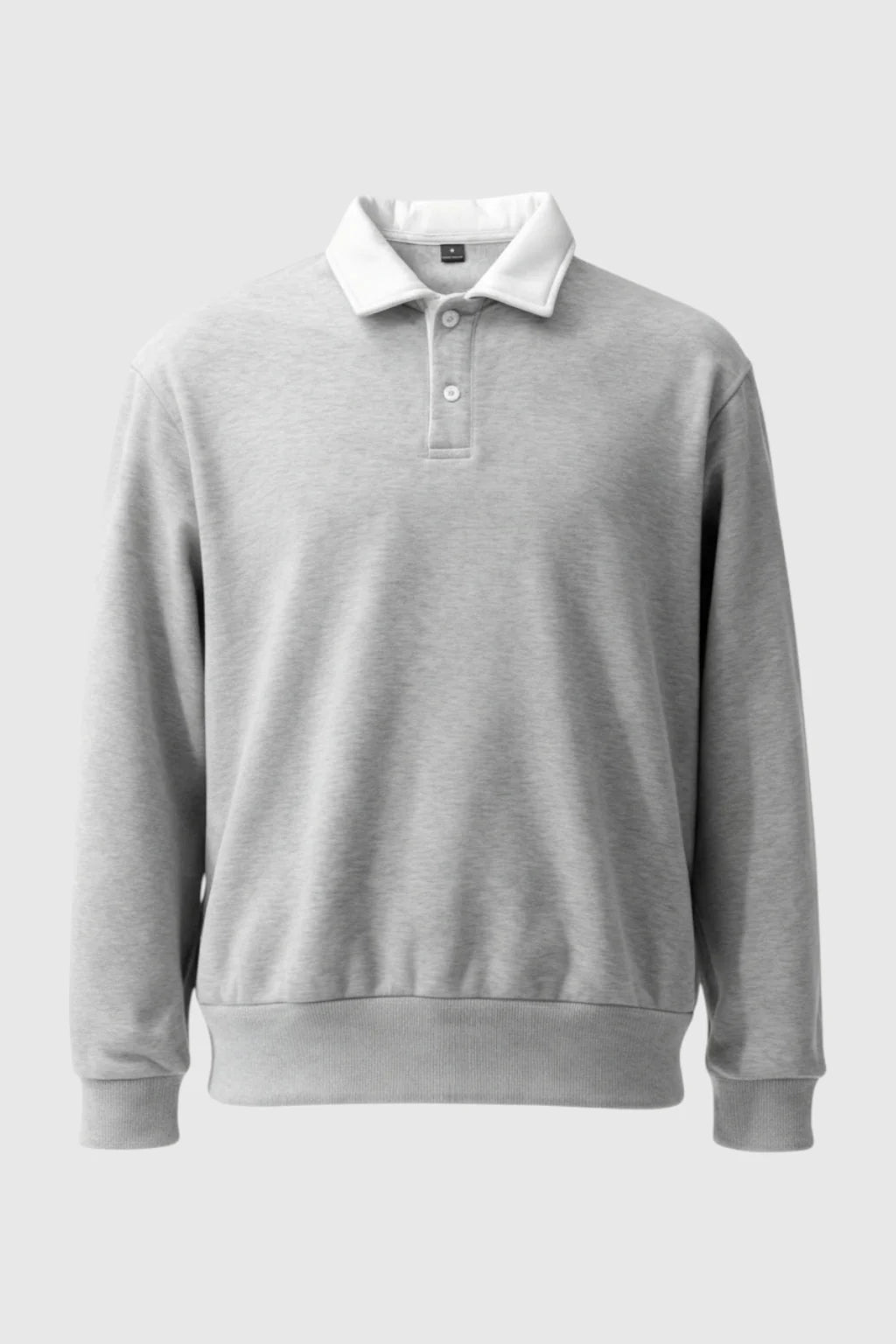 Men's Sweatshirt with Contrast Collar and Polo Neck – Gray