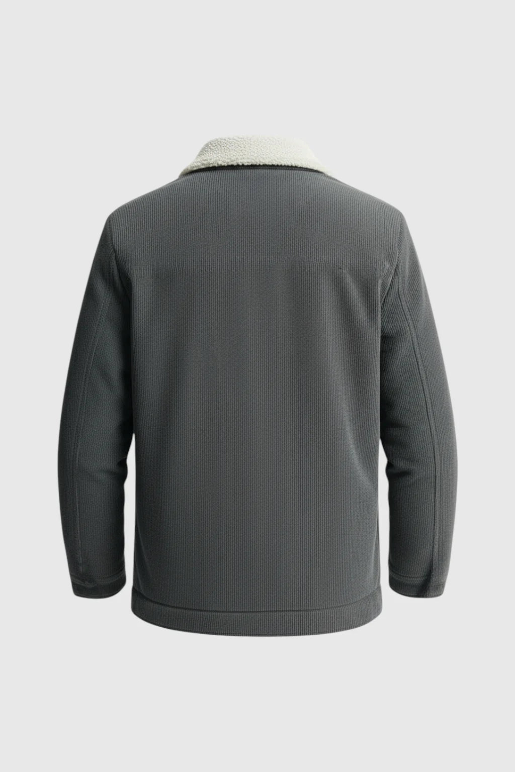 Men's Corduroy Jacket with Sherpa Collar and Snap Buttons - Dark Charcoal Gray