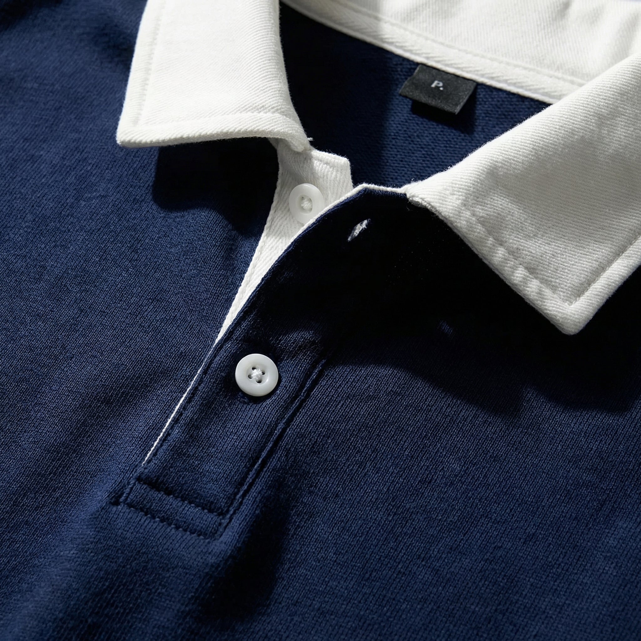 Men's Sweatshirt with Contrast Collar and Polo Neck – Dark Blue