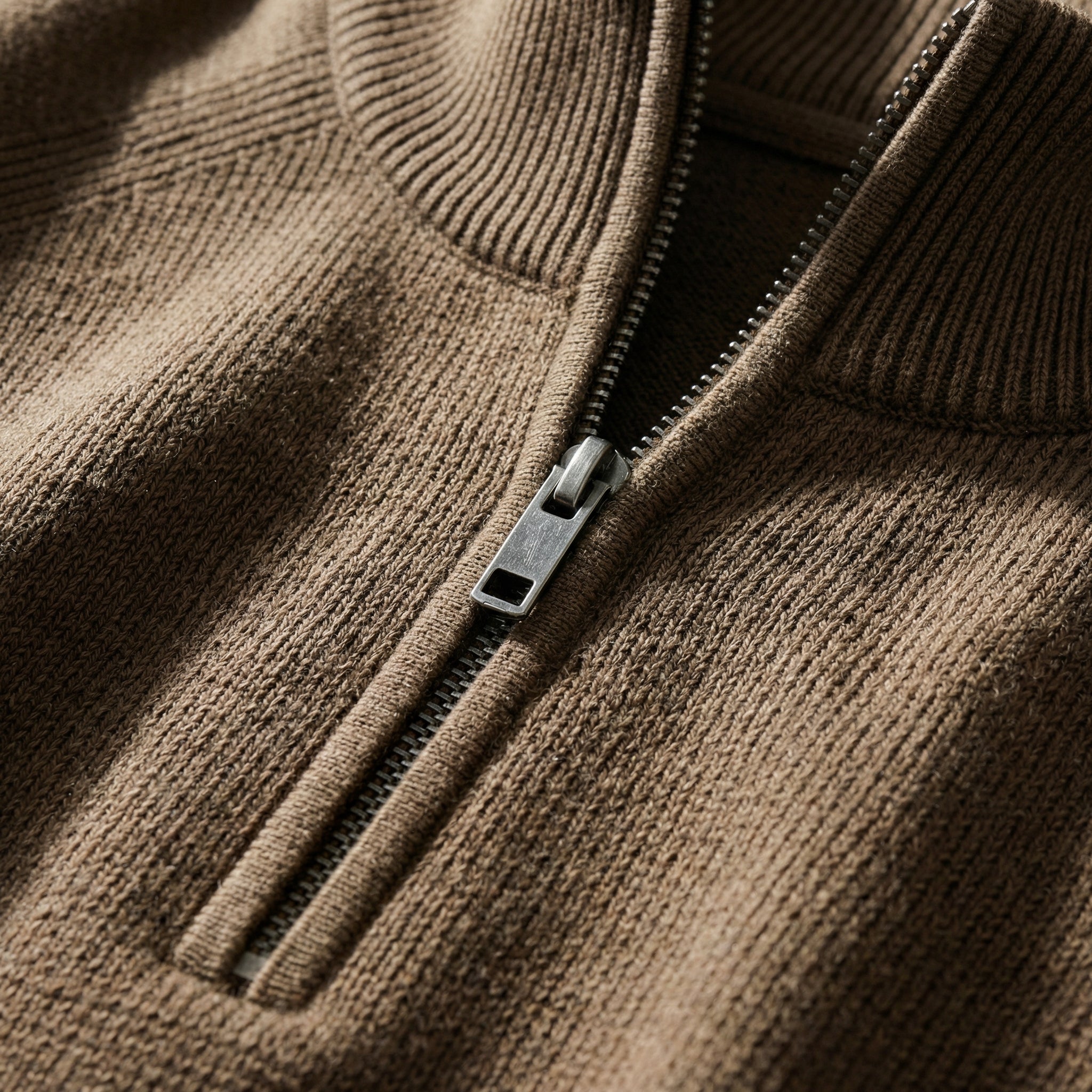 Men's Half-Zip Knit Sweater with Stand Collar – Taupe Brown