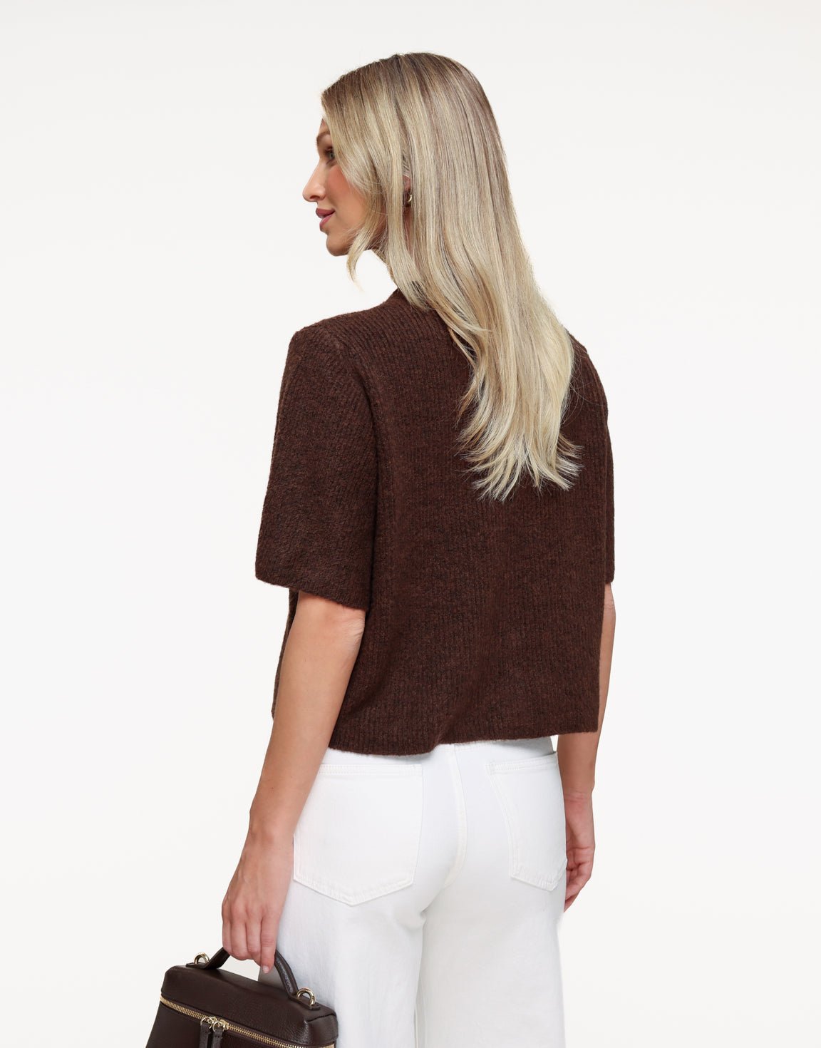 Dark Brown Knitted 3/4 Sleeves - Cardigan