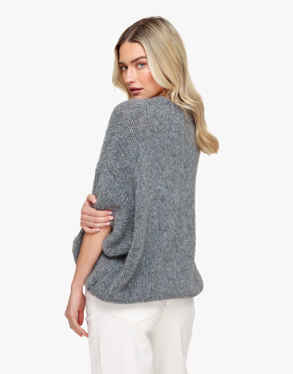 Dark Grey Knitted Wool 3/4 Sleeve - Sweater