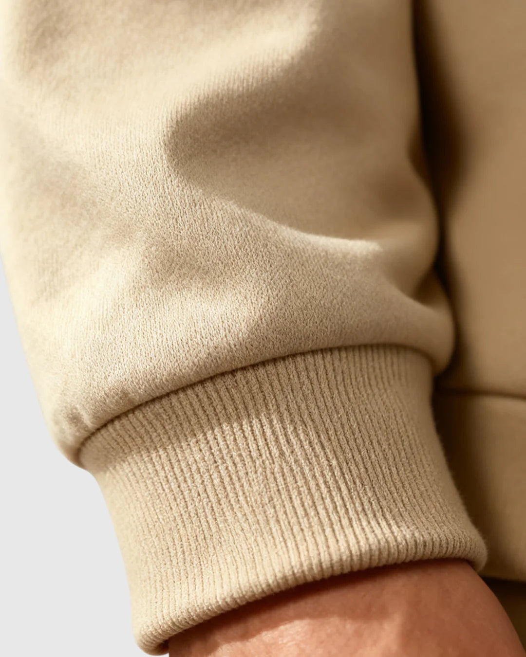 Men's Sweatshirt with Contrast Collar and Polo Neck – Beige