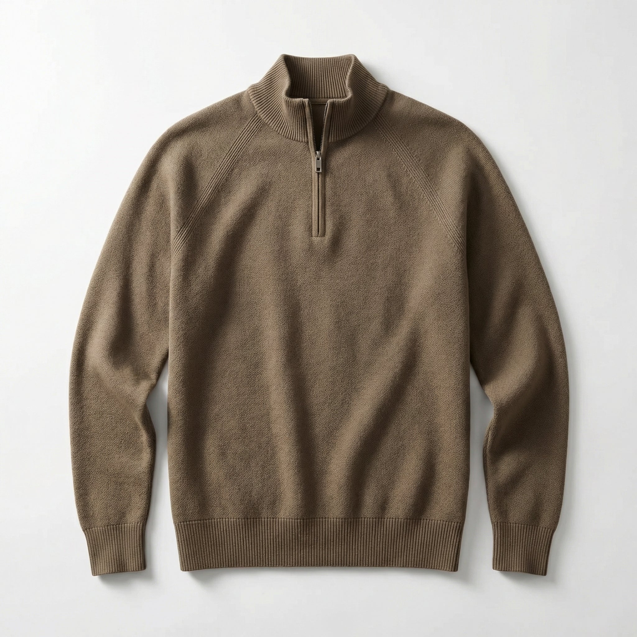 Men's Half-Zip Knit Sweater with Stand Collar – Taupe Brown