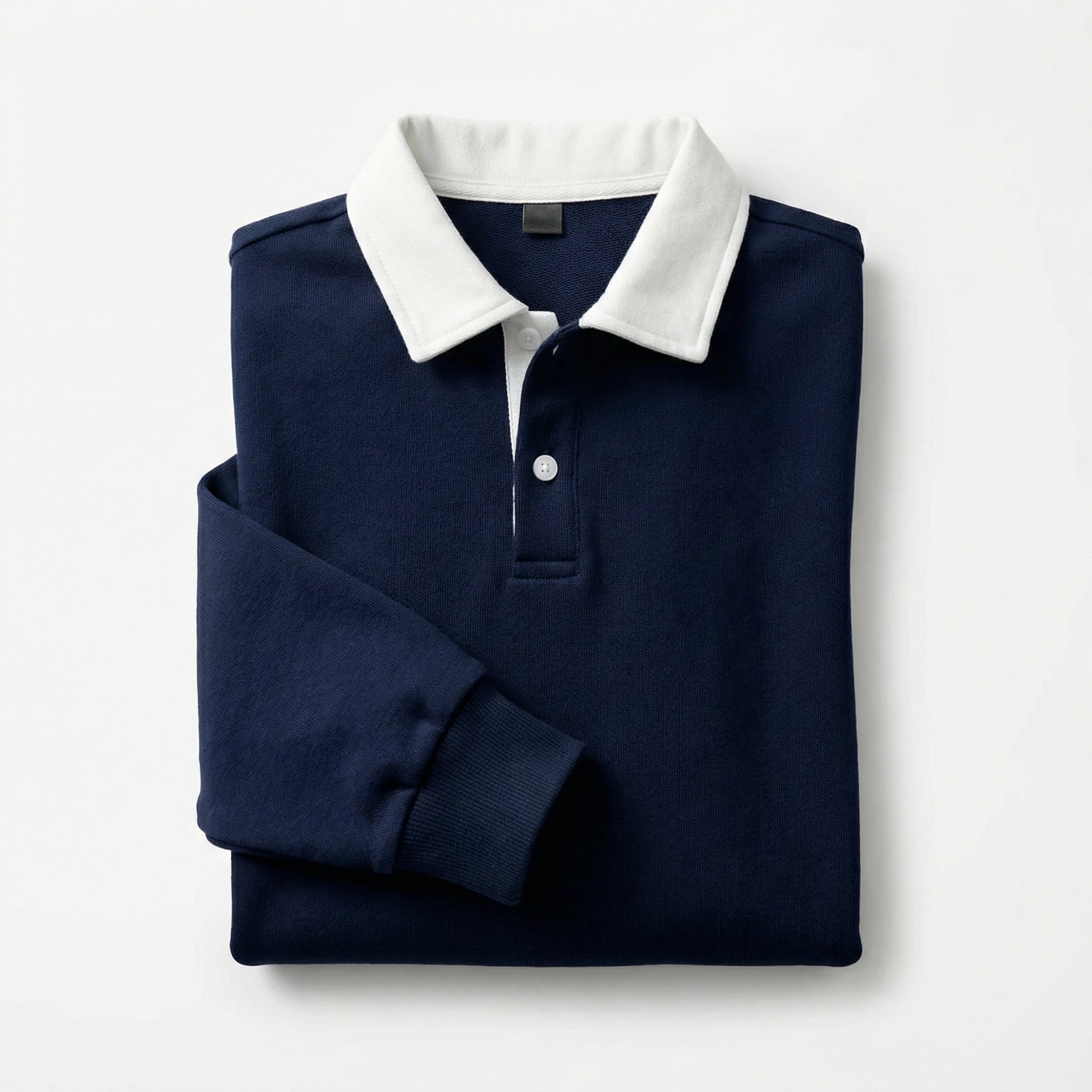 Men's Sweatshirt with Contrast Collar and Polo Neck – Dark Blue