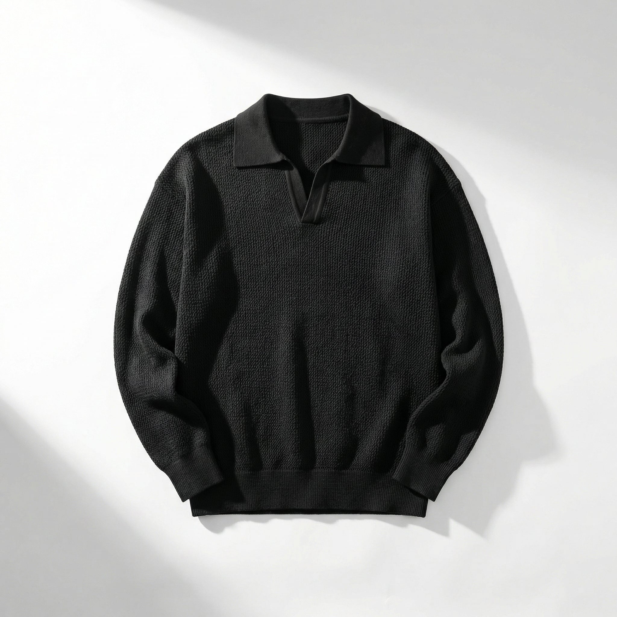 Knitted Shirt with Lapel Collar – Regular Fit Casual Knit Top with men