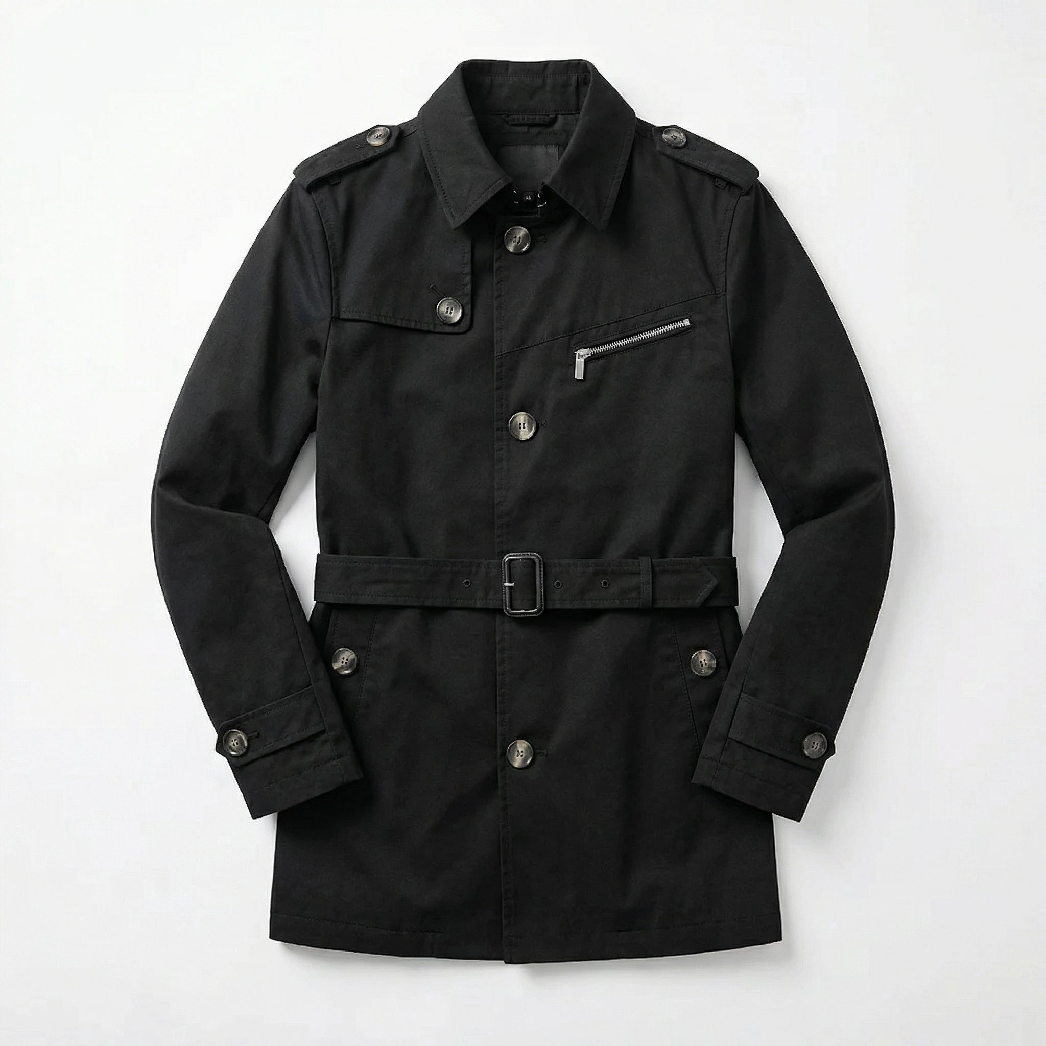 Montclair Tailored Water-Repellent Trench Coat - Black