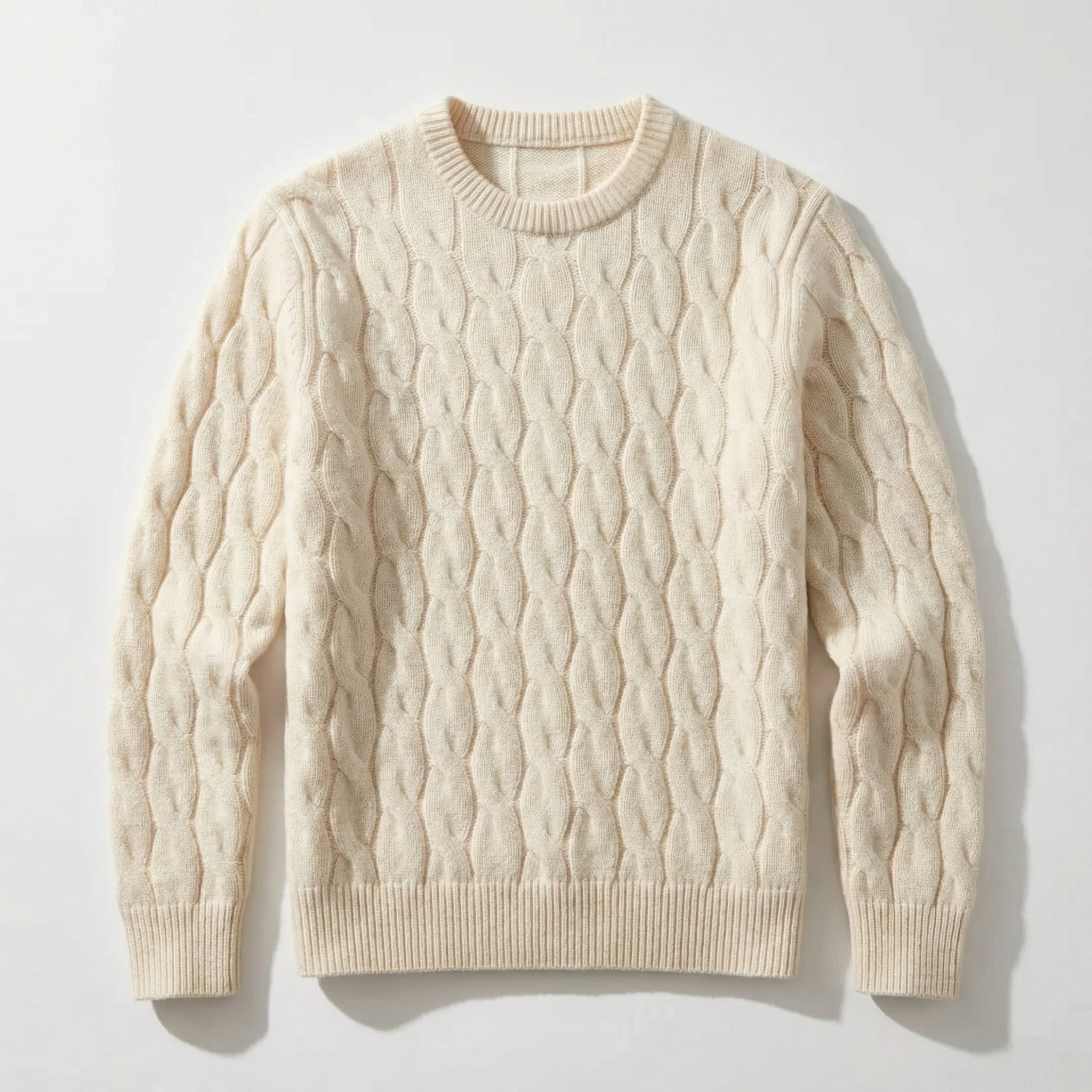 Cable-Knit Wool Crewneck Sweater - White