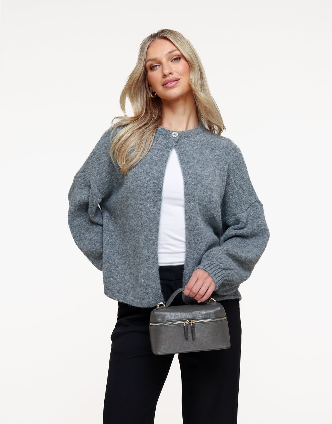 Gray Knitted Button - Cardigan