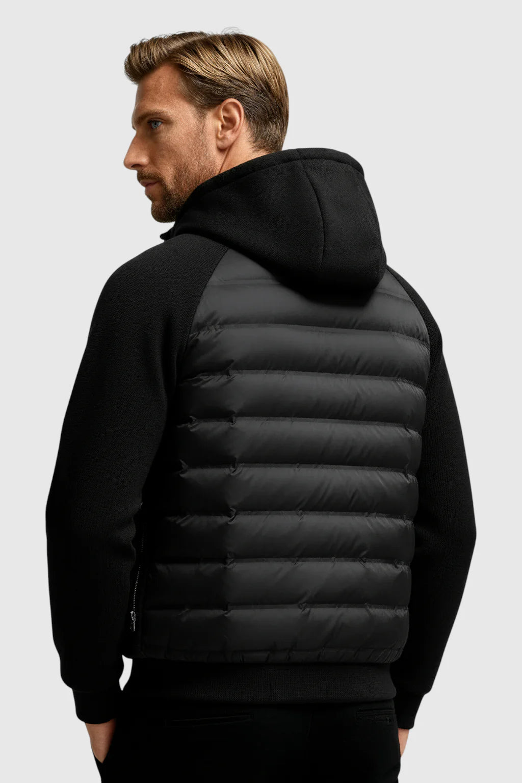 Loose Fit Down Jacket with Hood – Black