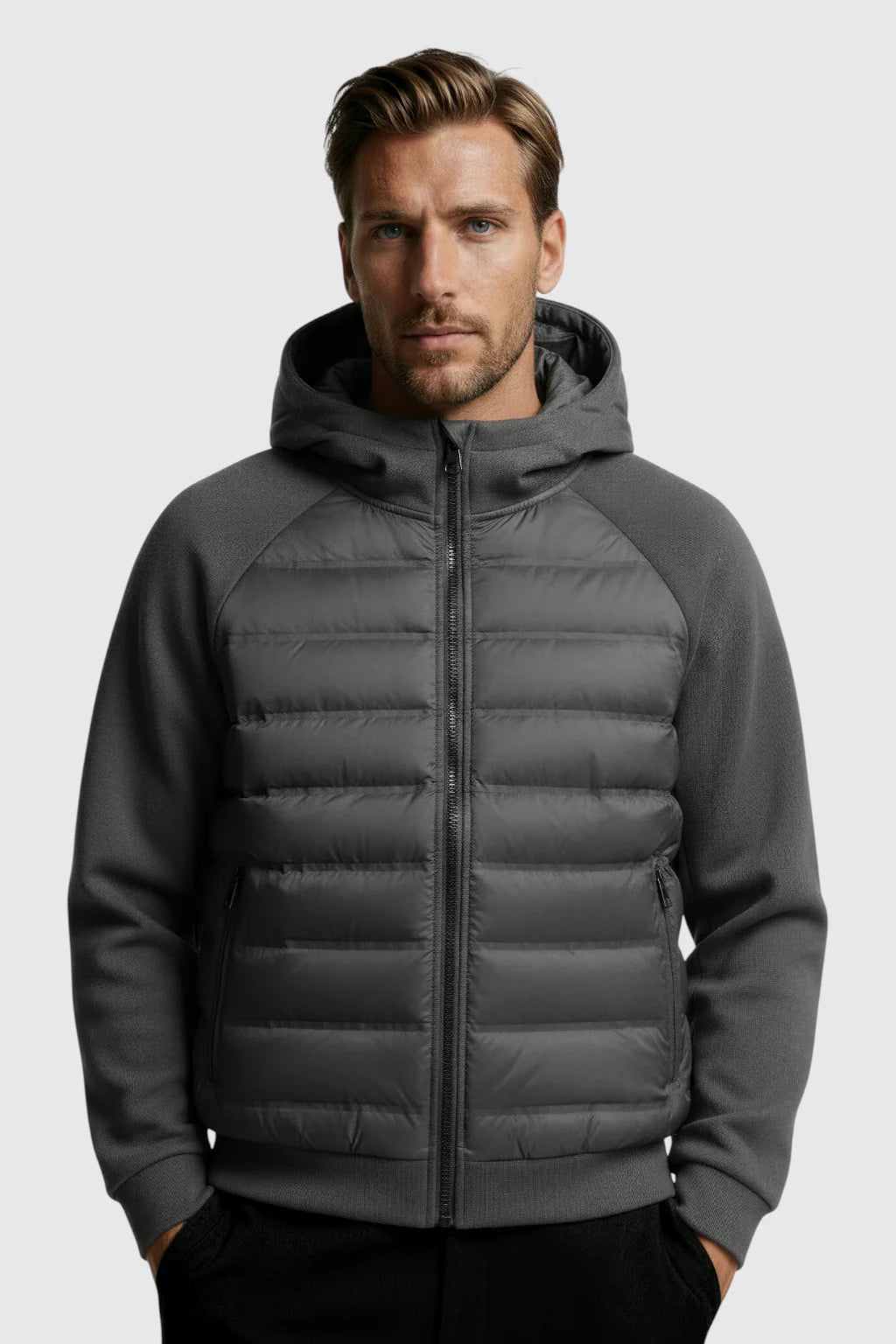 Loose Fit Down Jacket with Hood – Charcoal Gray