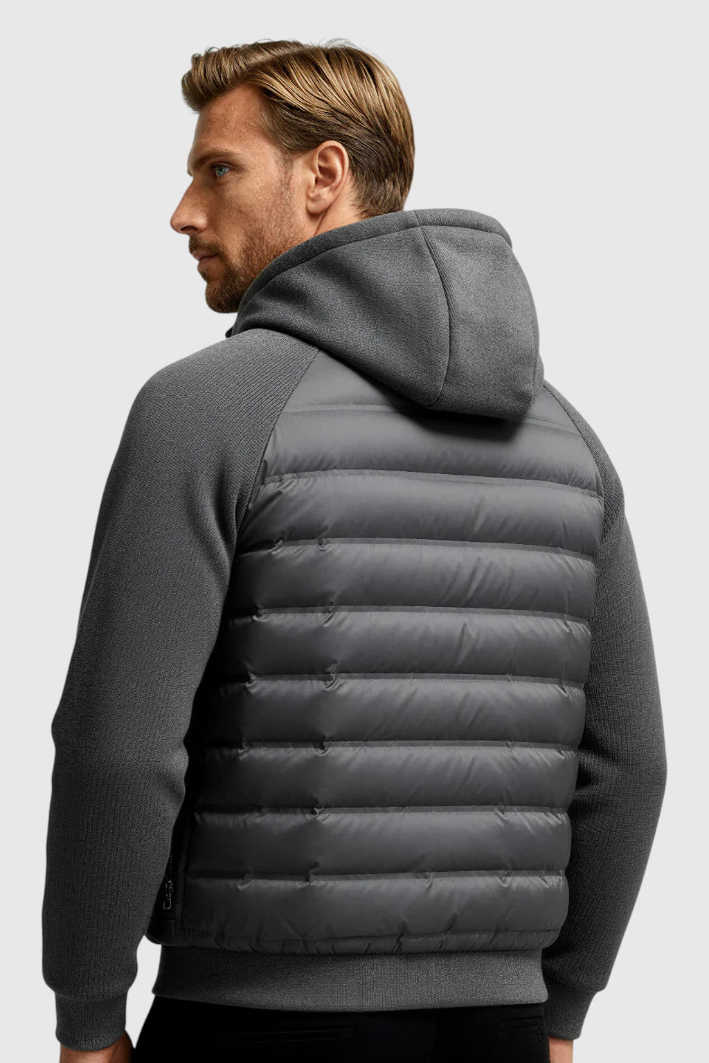 Loose Fit Down Jacket with Hood – Charcoal Grey