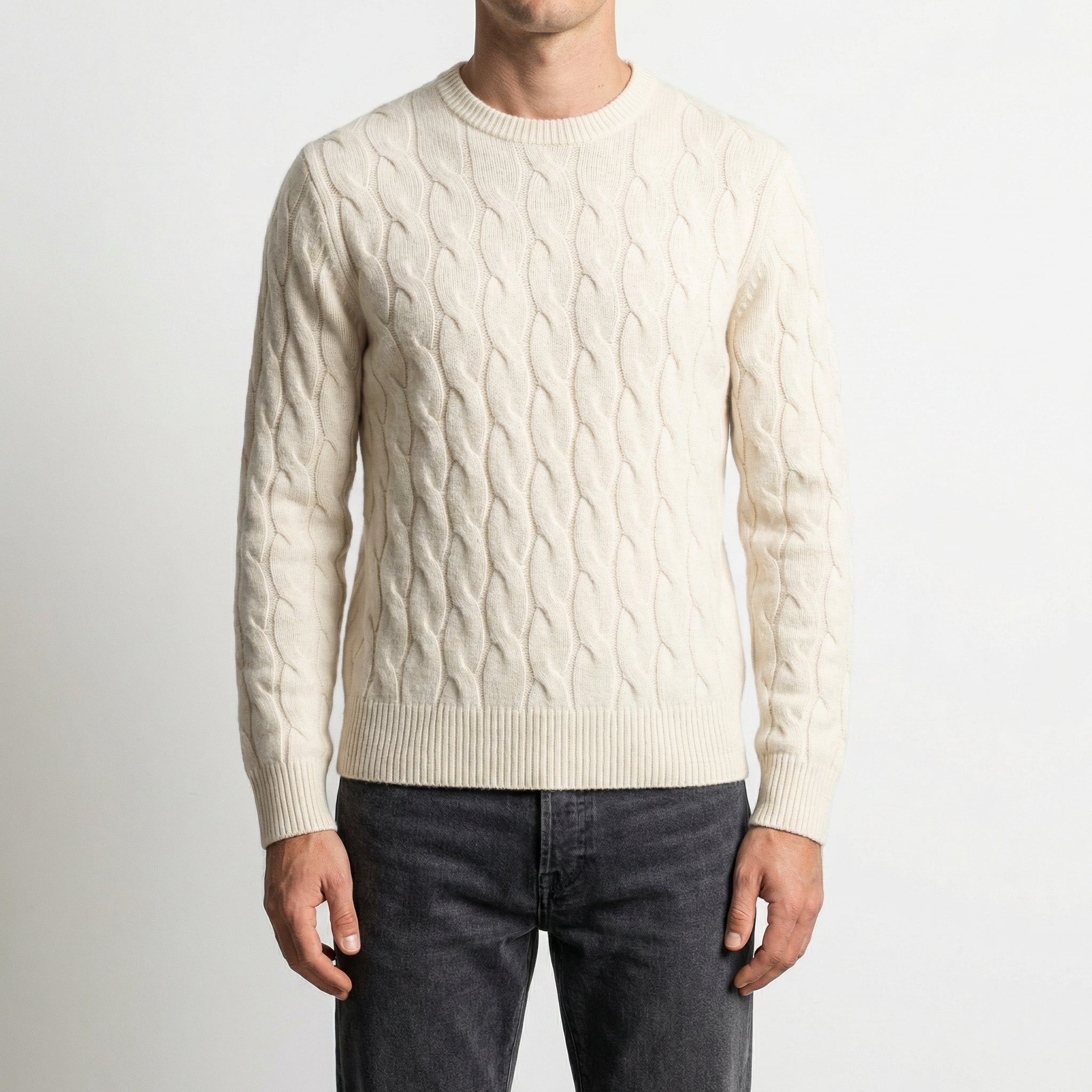 Cable-Knit Wool Crewneck Sweater - White