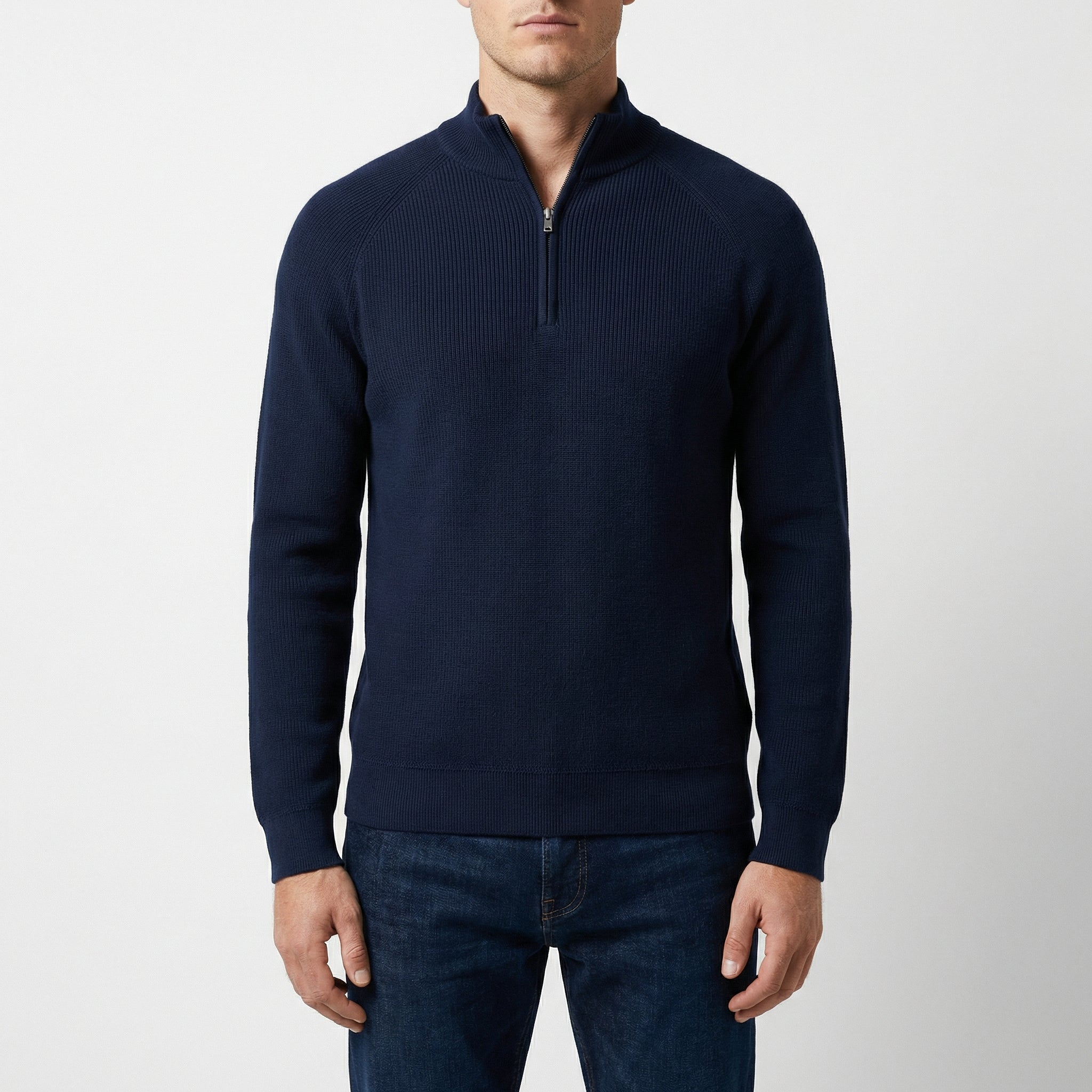Men's Half-Zip Sweater with Stand Collar – Royal Blue