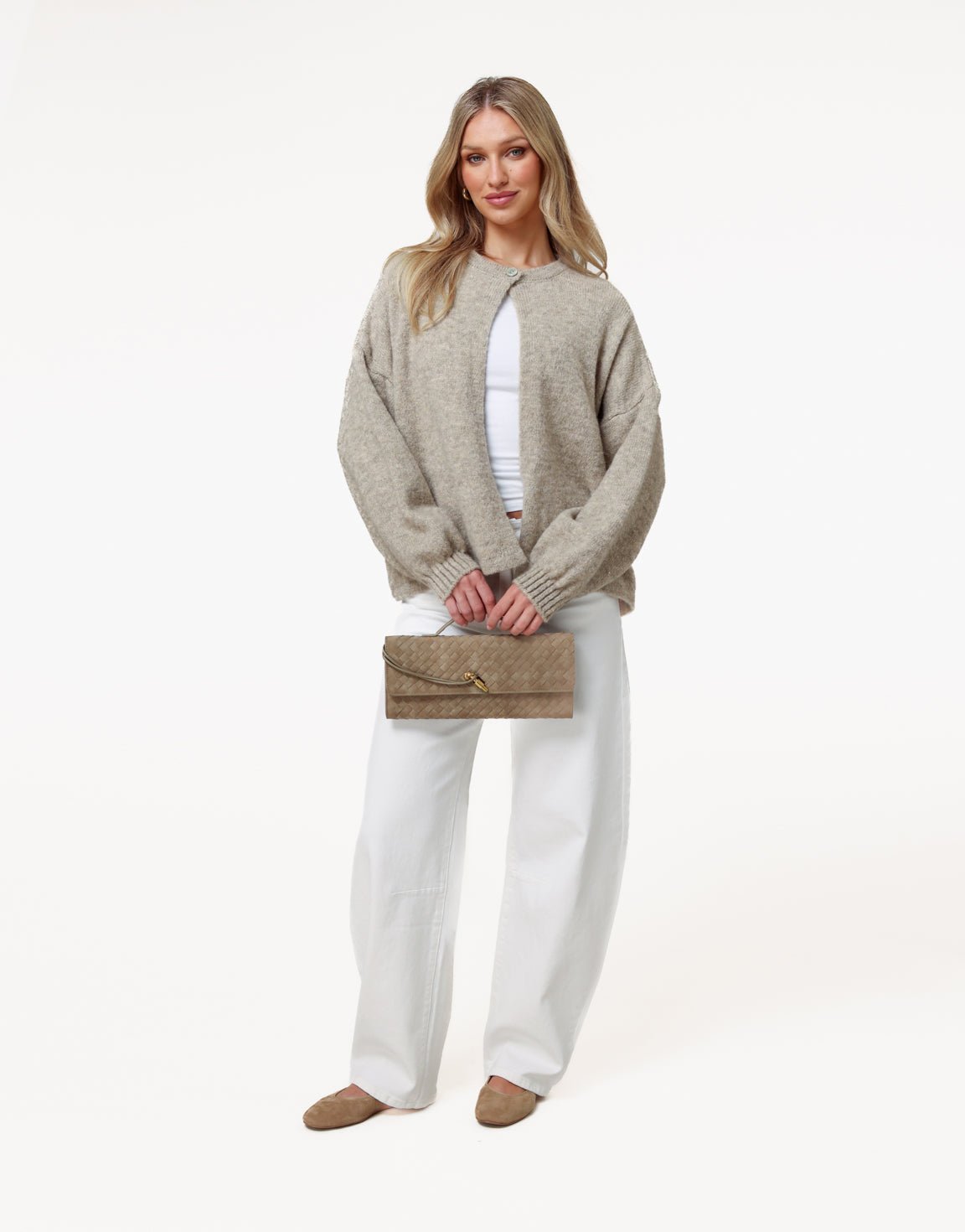 Taupe Knitted Button - Cardigan