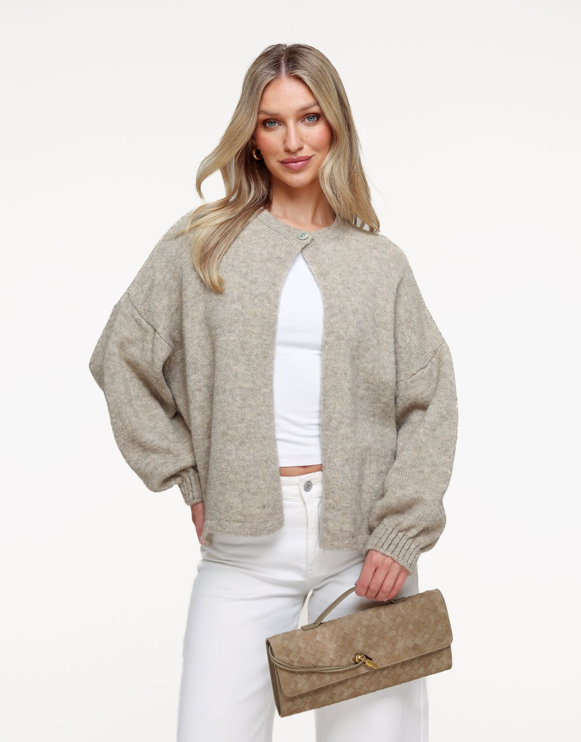 Taupe Knitted Button - Cardigan
