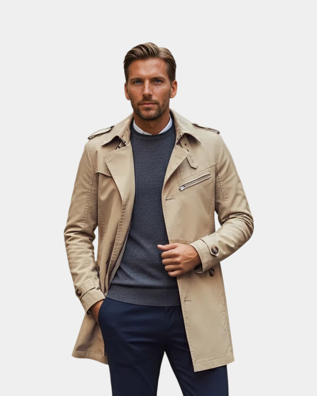 Montclair Tailored Water-Repellent Trench Coat - Beige