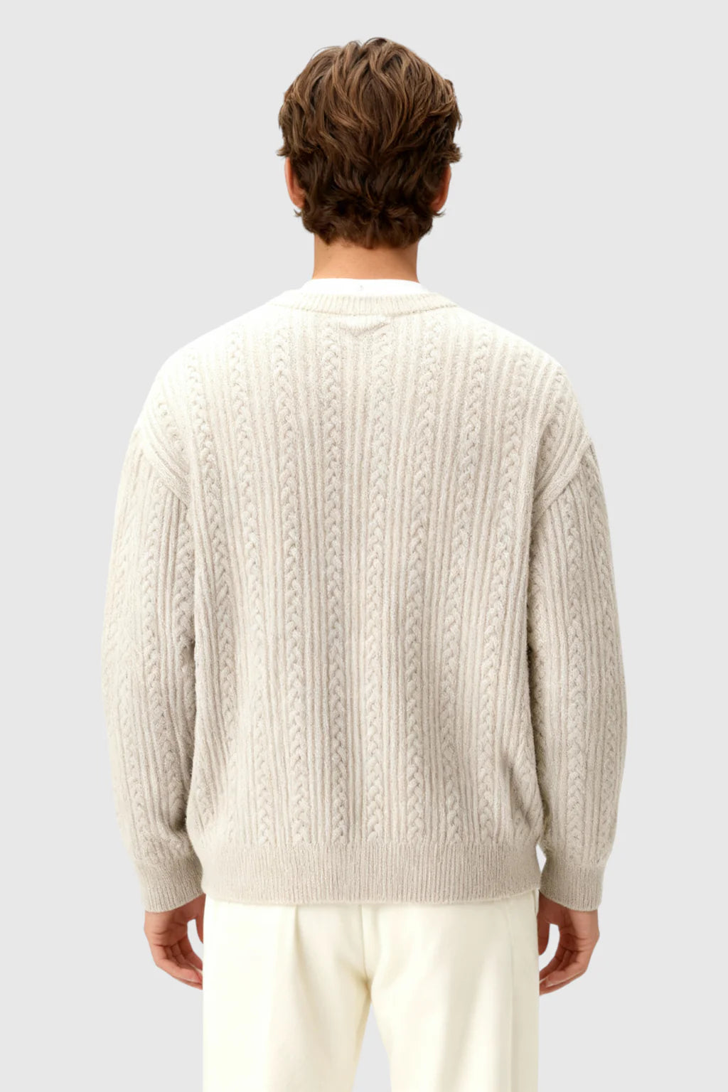 Men's Cable Knit Sweater with Small V-Neck – Oatmeal