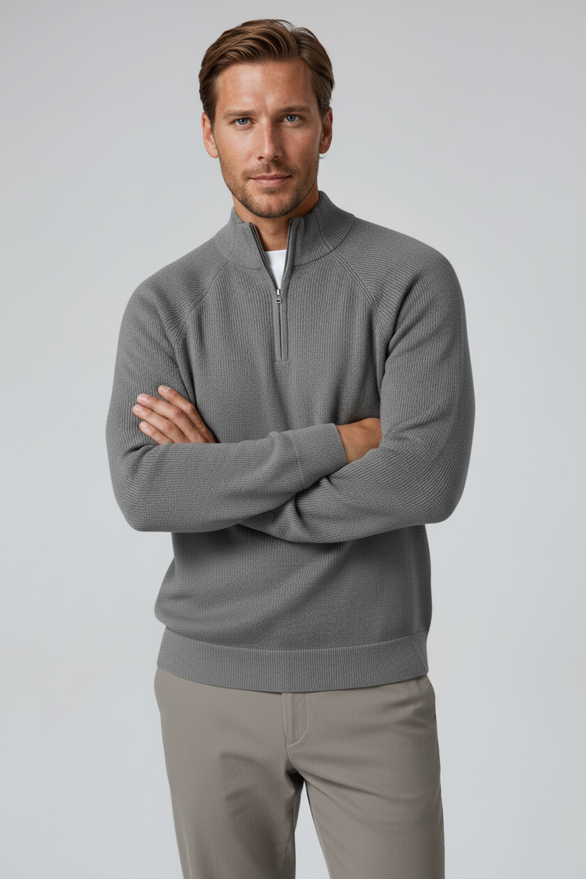 Men's Half-Zip Sweater with Stand Collar – Gray
