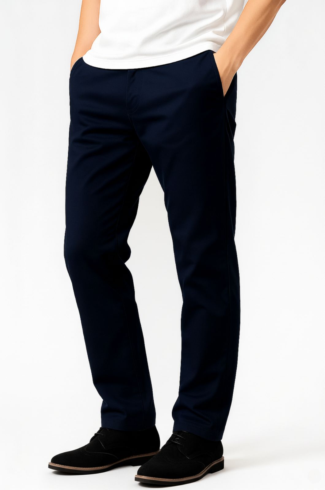 Trousers – Straight Fit Cotton with Stretch – Navy Blue – Four Seasons – Office & Casual