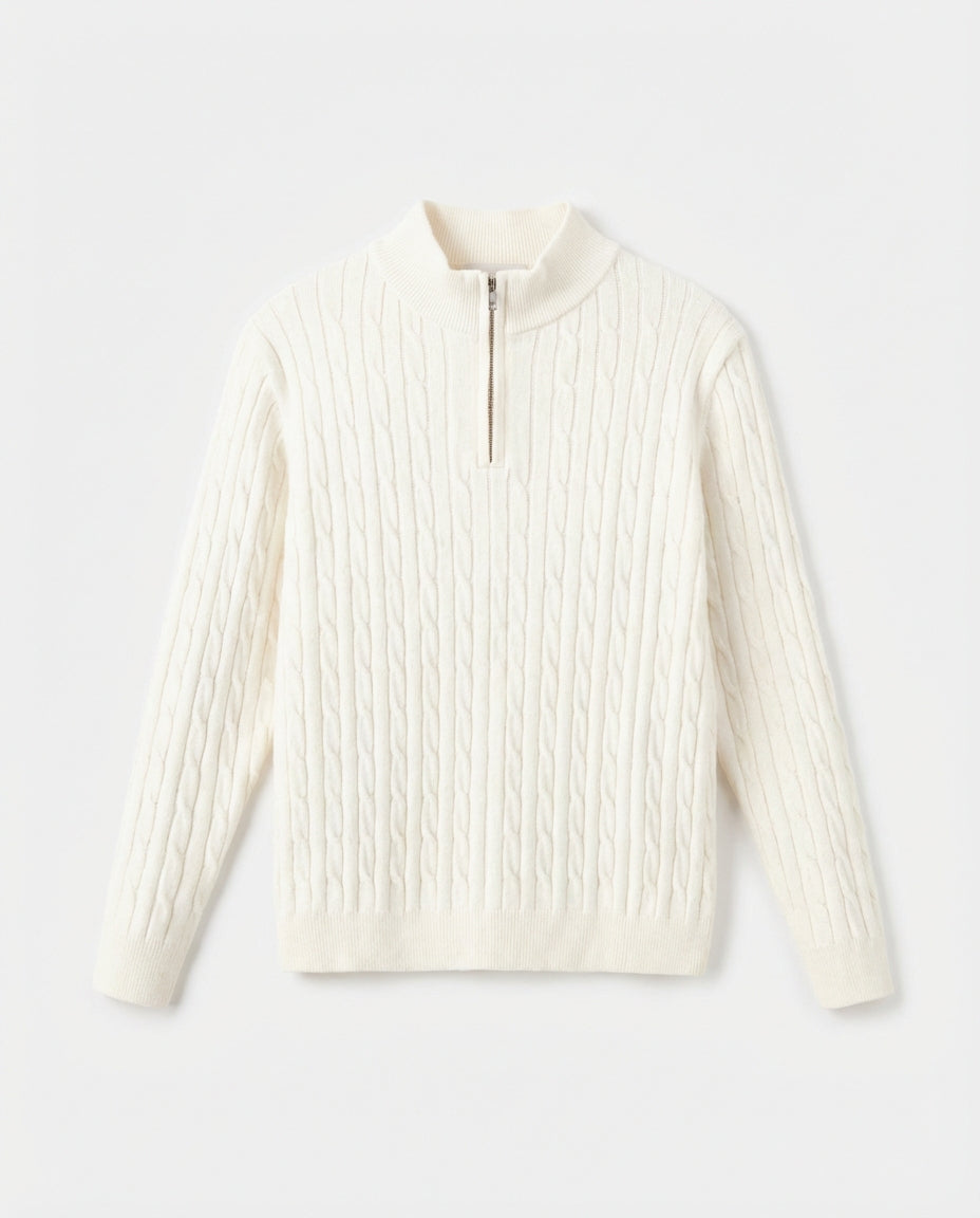 The Old Money Quarter Zip Knit  White