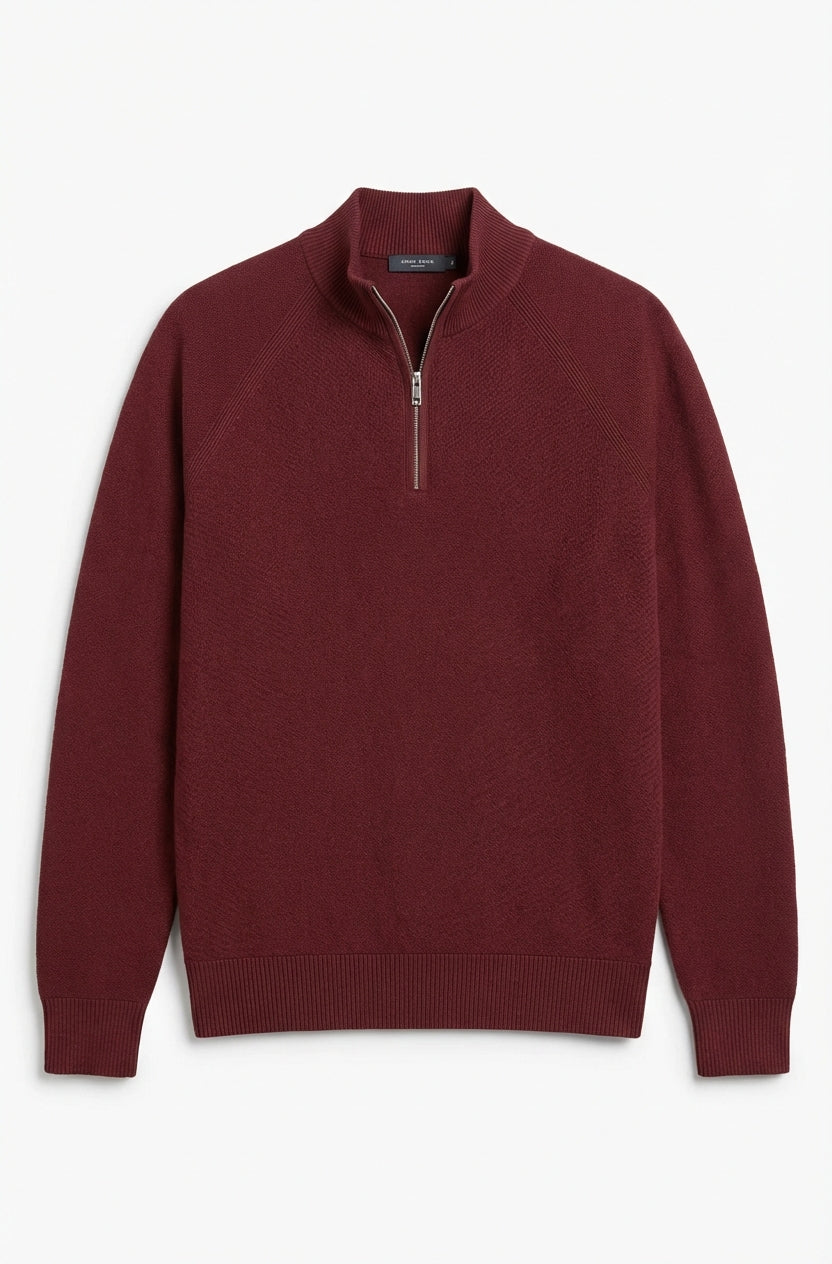 Men's Half-Zip Sweater with Stand-Up Collar – Burgundy