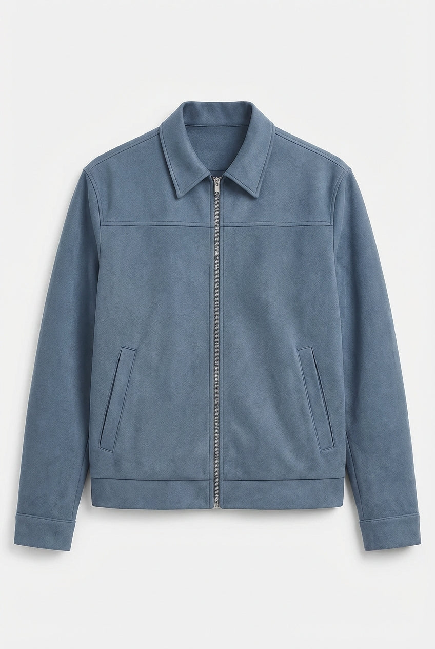 Dusty Blue Suede Jacket for Men – Elegant and Versatile Everyday Jacket