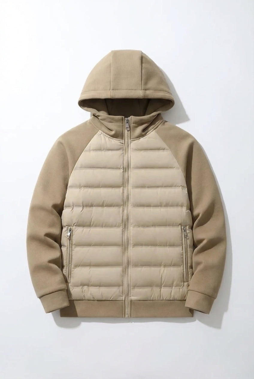 Loose Fit Hooded Jacket with Down – Khaki Beige