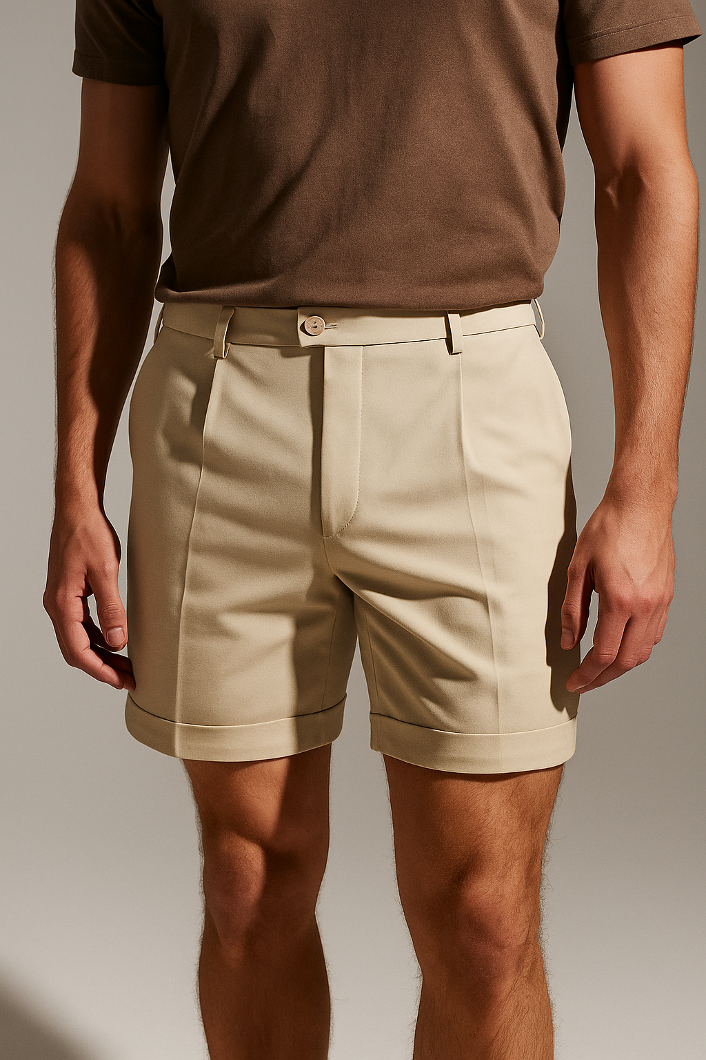 Men's Shorts with Pleats and Pockets – Beige and Versatile